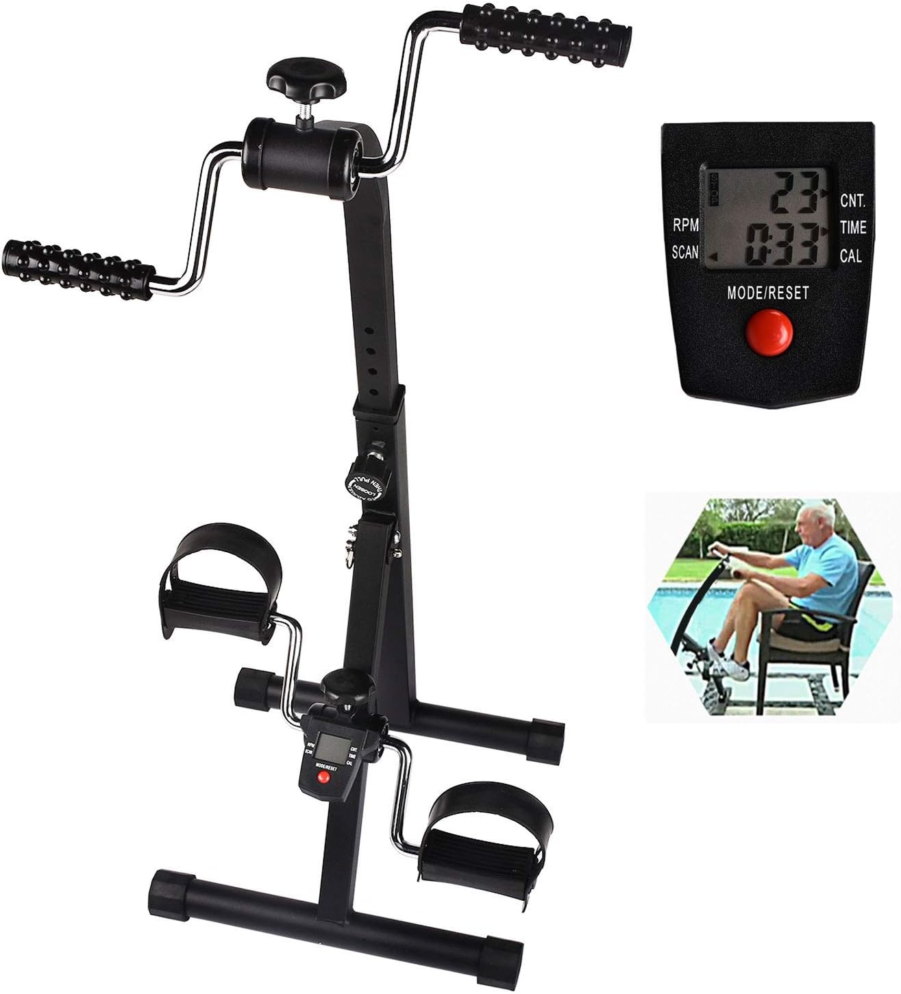 Cozylifeunion Pedal Exerciser - Hand Arm Leg & Knee Recovery Medical Peddler - Folding Adjustable Fitness Rehab Equipment for Seniors, Elderly - Home Pedal Exercise Bike for Total Body