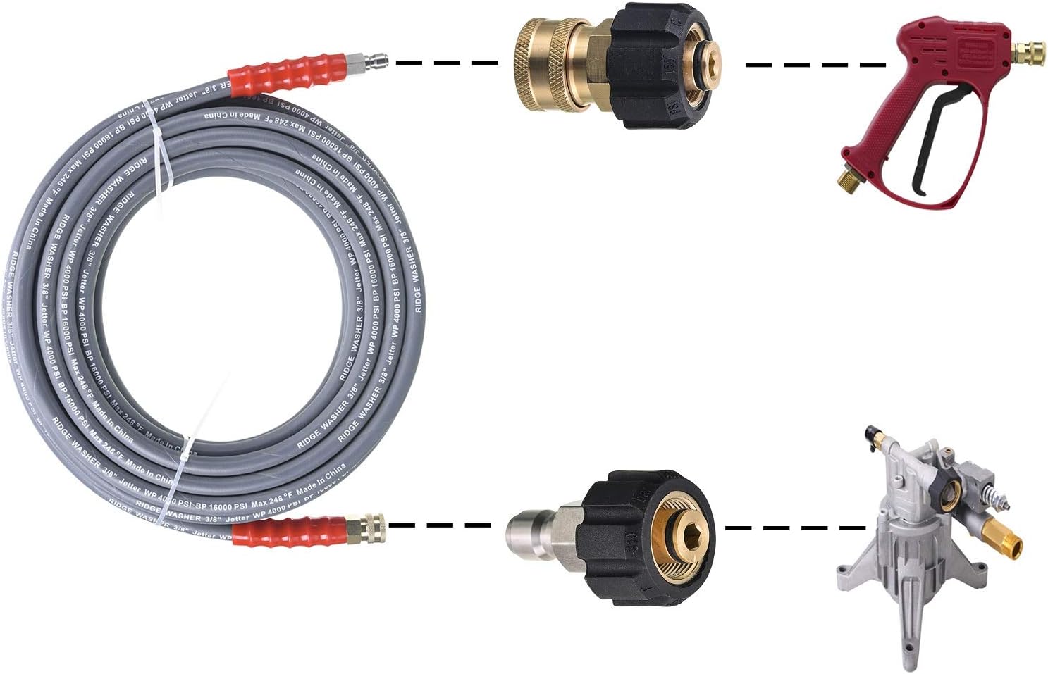 RIDGE WASHER Pressure Washer Hose 50 Feet X 3/8 Inch, Pressure Washer Gun 5000 PSI