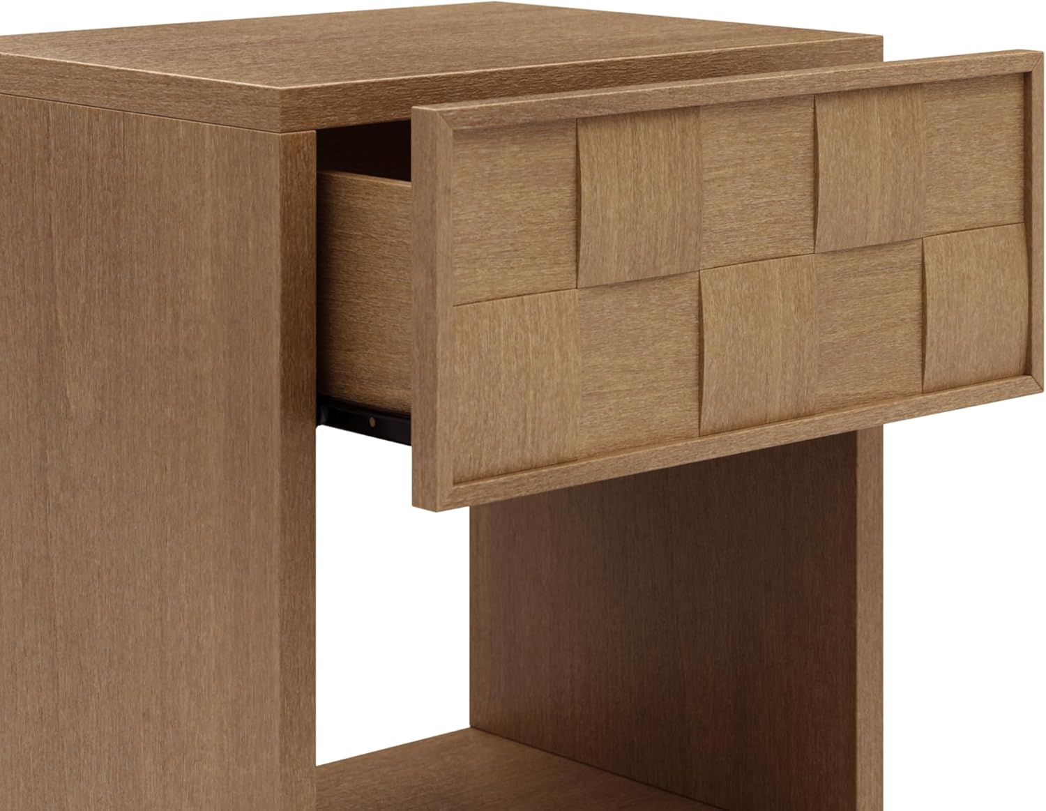 Nathan James Paige Mid Century Modern Nightstand with 1 Drawer, Rustic Bedside Table with Sculpted Drawer Front and Open Bottom Shelf, Light Brown