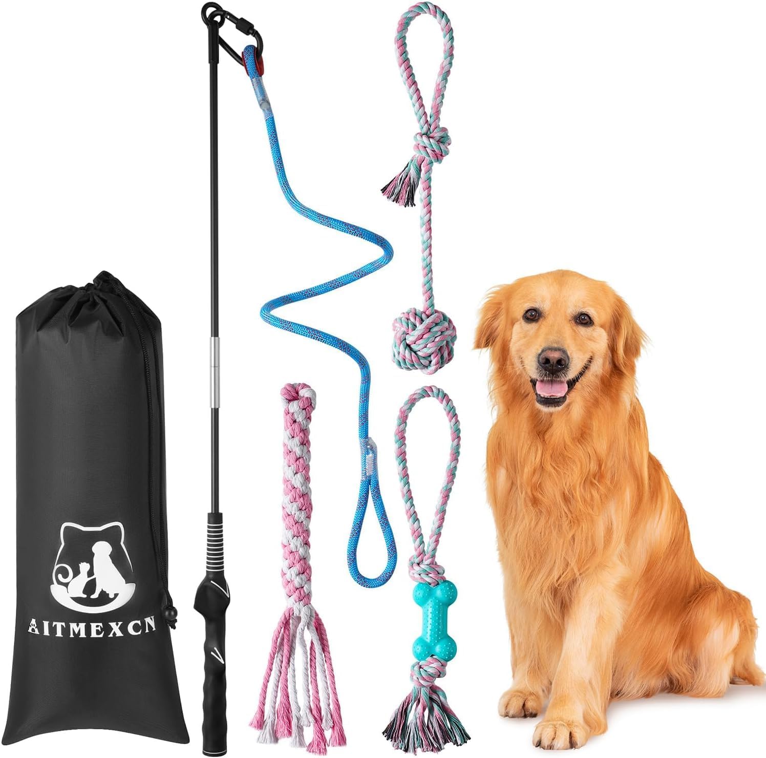 (-31%) Aitmexcn Reizangel Hunde, Ausziehbare Hundespielangel mit Robustem Seil, Trainingsspielzeug für Kleine, Mittlere und Große Hunde