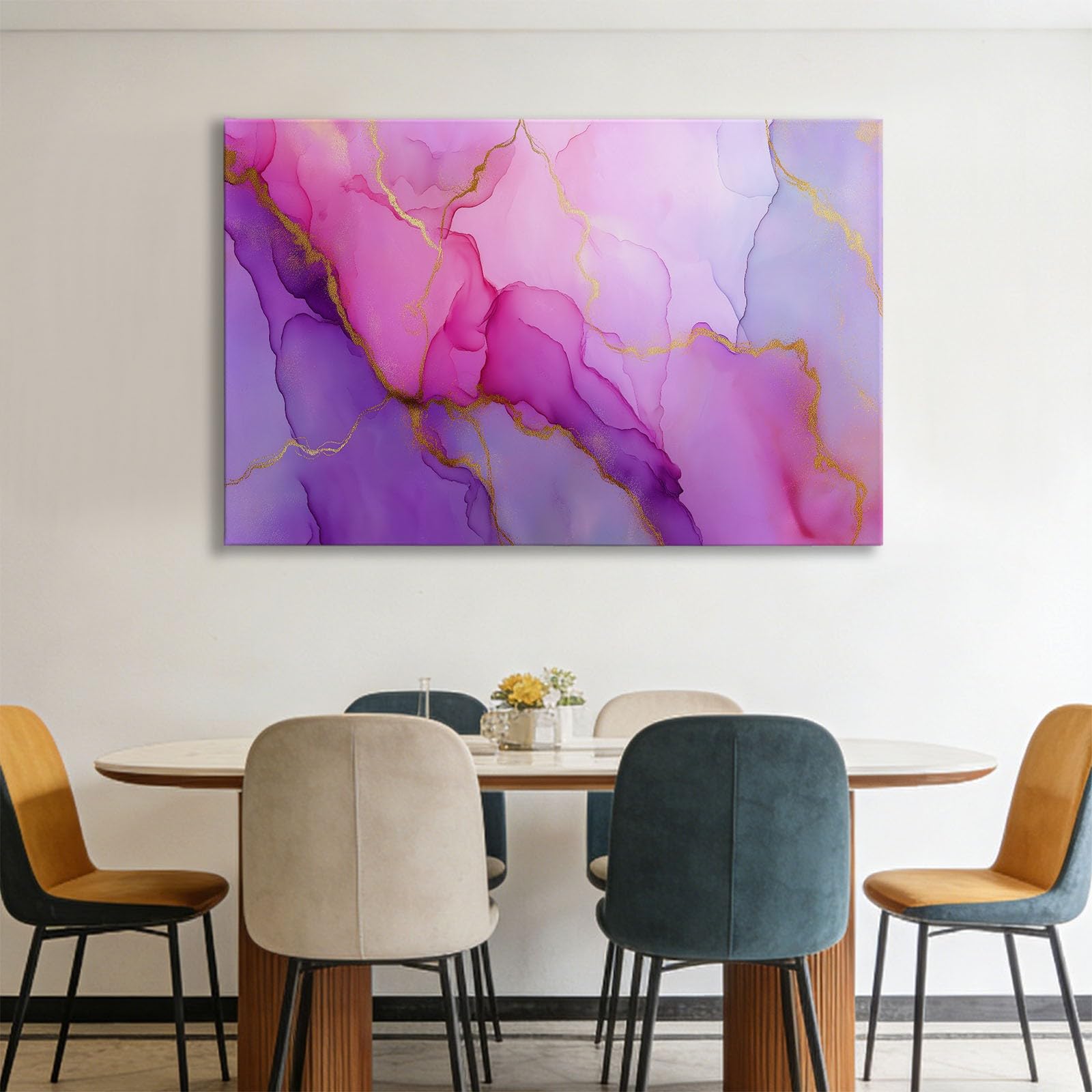 Generisch Modern Marmor Metall Streifen Modernes Leinwandbild 140L x 70B cm mit Rahmen, Abstrakt XXL Wanddeko für Wohnzimmer Geschenk Idee Einzug - Hochwertiger Kunstdruck auf Holzrahmen