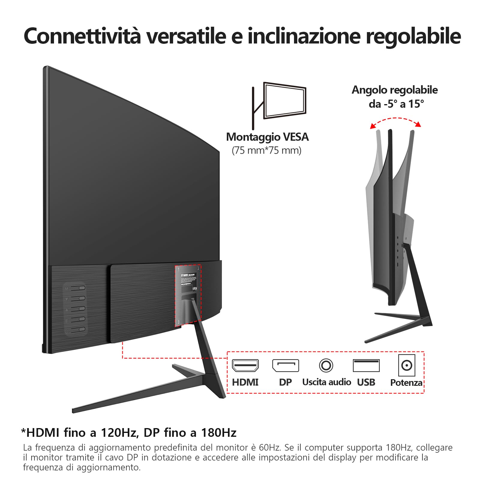 Gawfolk 24 pollici 180Hz monitor di gioco curvo, 100% sRGB,FHD 1080p,1ms,senza bordi, FreeSync, grandangolo 178°,HDMI/DisplayPort, VESA 75 * 75mm - nero…