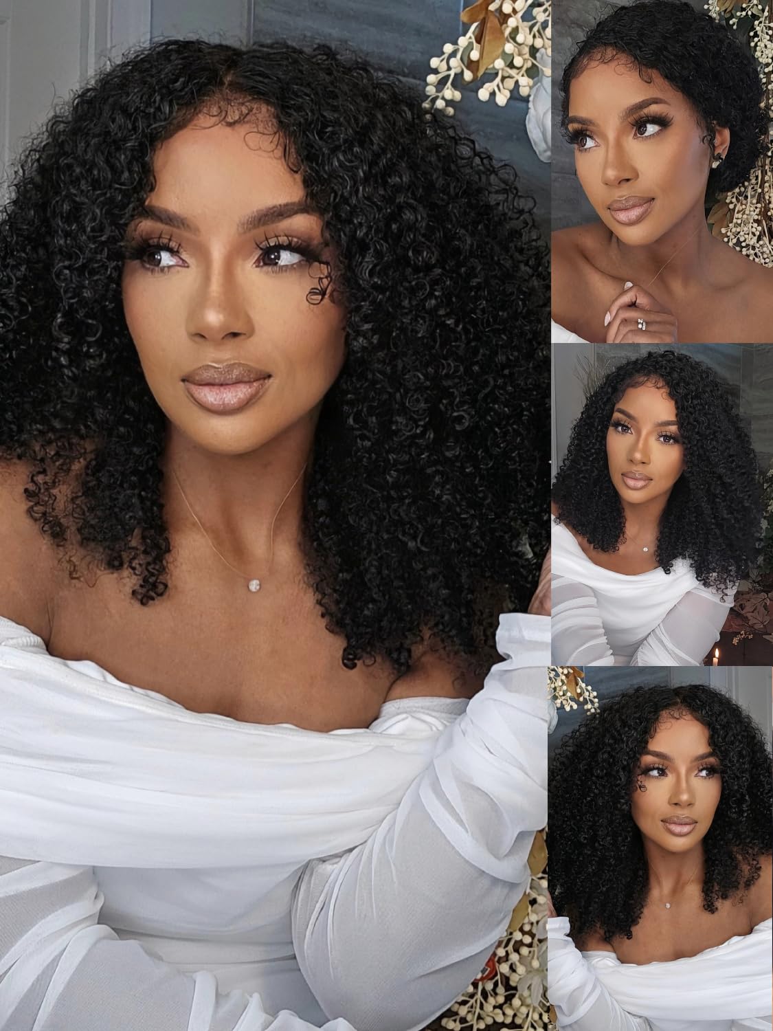 Julia Hair EasiContour 12A V Part Jerry Curly Glueless Wigs Human Hair Clip in Half Wig No Leave Out Vpart Wig Upgrade U Part Human Hair Wigs for Women No Glue Beginner Friendly Natural Color 20 Inch