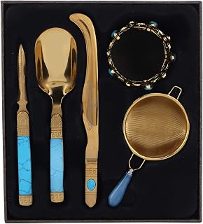Tea Ceremony Set Stainless Steel Tea Spoon Needle Clip Filter Kit Kung Fu Tea Accessory Gold Retro Style Design Durable 304 Stainless Steel Material for Home Tea Room Decor