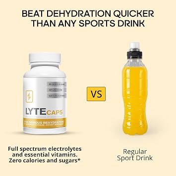 LyteLine Electrolyte Capsules - 60 Vegetarian Capsules for Serious Rehydration, Cramps, Dehydration - Magnesium, Potassium, Sodium, Zinc - Free of Gluten, Dairy, Nuts