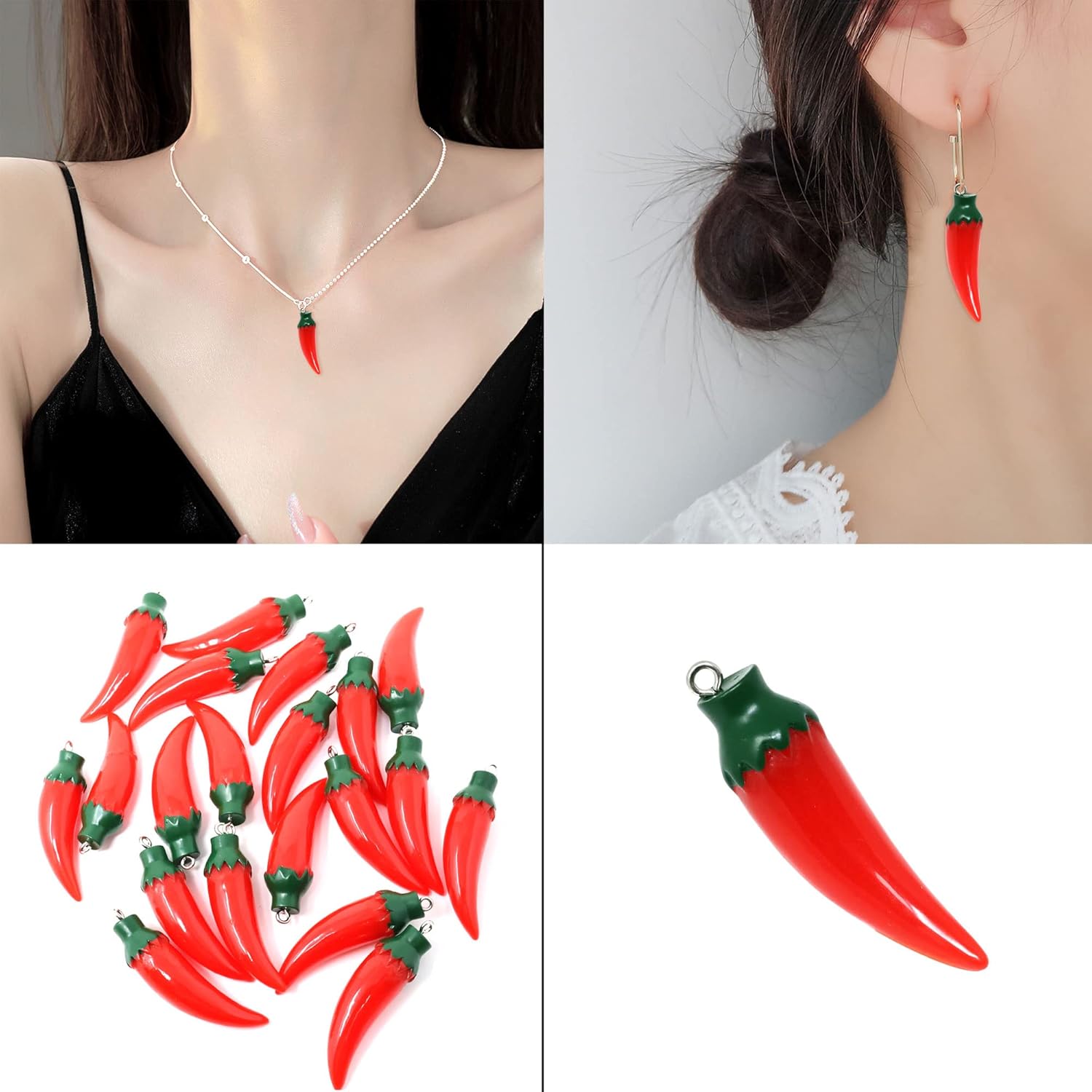 Honbay 20PCS Resin Chili Pepper Charms Pendant Mini Vegetable Food Charms for Earring Necklace Bracelet Keychain Crafts Making - Image 5
