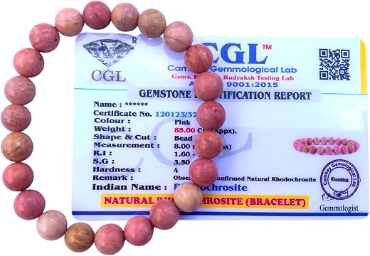 Apnisanskriti Certified Rhodochrosite Healing Bracelet (8mm) – Natural Reiki Feng Shui Round Crystal Gemstone for Emotiona...