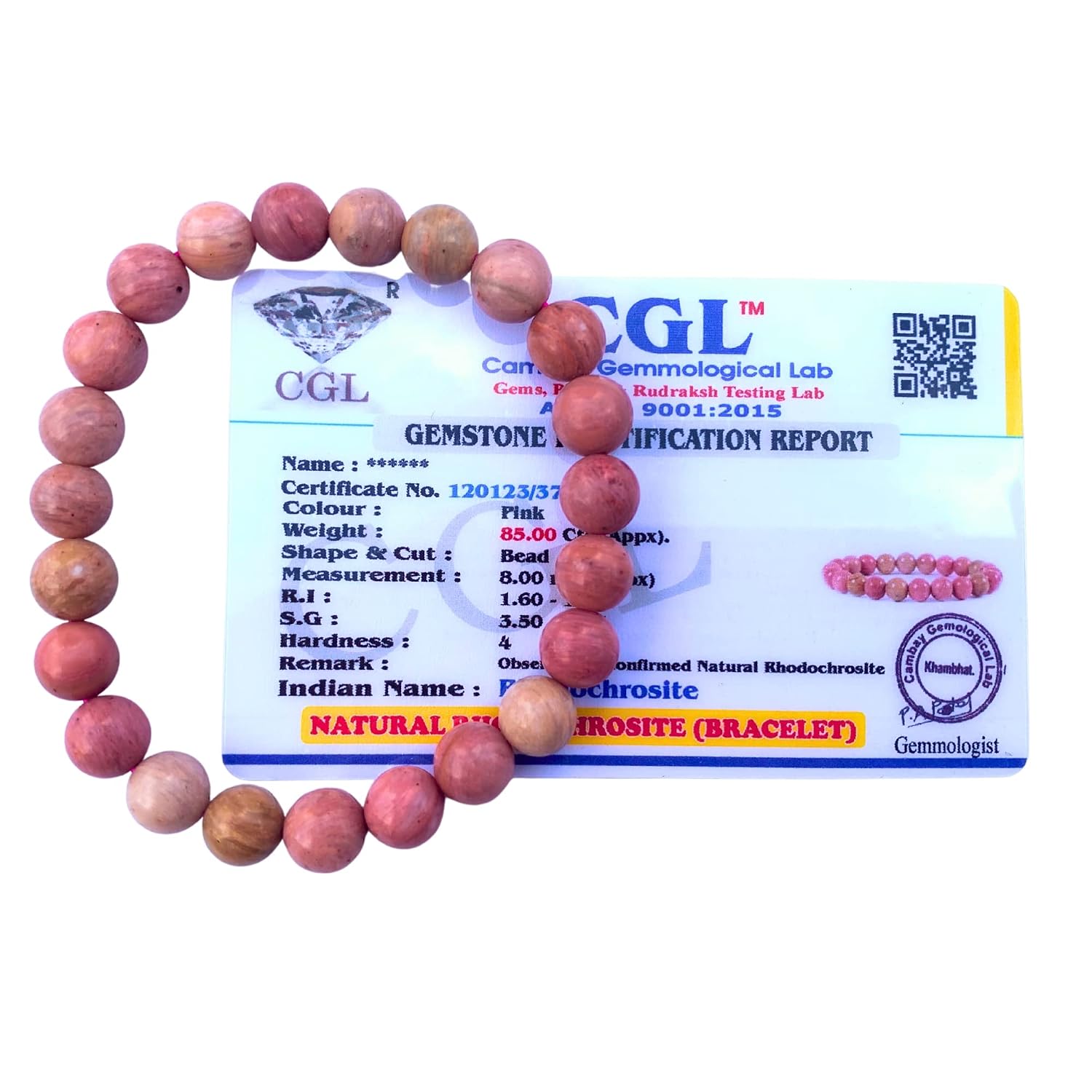 Apnisanskriti Certified Rhodochrosite Healing Bracelet (8mm) – Natural Reiki Feng Shui Round Crystal Gemstone for Emotiona... - Review, Price and Buying Guide