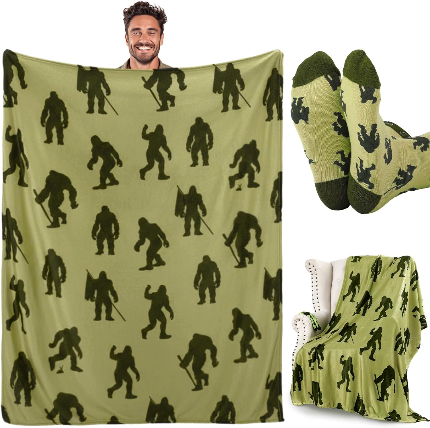 HunnmingRe 2 Pcs Hunting Throw Blanket and Sock Gift 50" x 60" Hunter Deer Print Stuff Father's Favor Gifts for Men Who Hunt for Camping Enthusiast Essentials Bed Couch Room Outdoor
