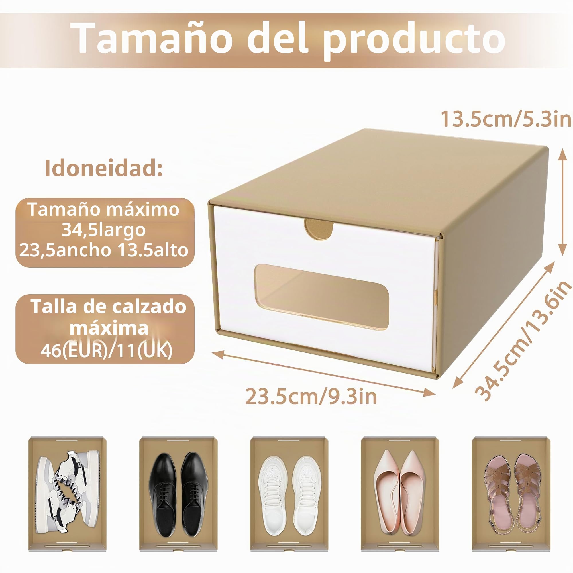 YUENFONG 10 cajas para zapatos con ventana y cajón, apilables, de papel kraft, para zapatos