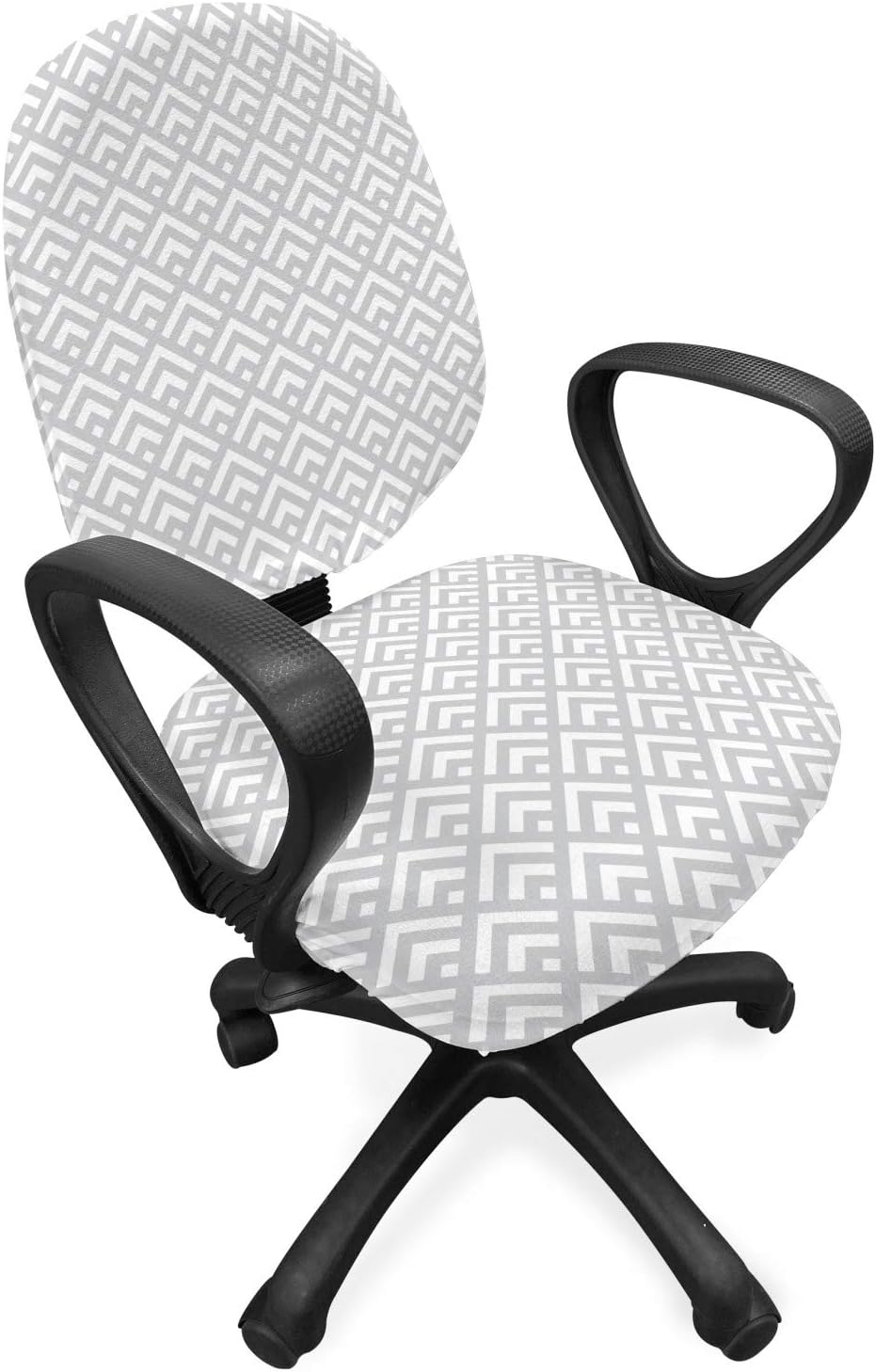 Ambesonne Neutral Office Chair Slipcover, Squares or Diamonds Pointing to a Direction Modern Geometrical Interpretation, Protective Stretch Decorative Fabric Cover, Standard Size, Pale Grey