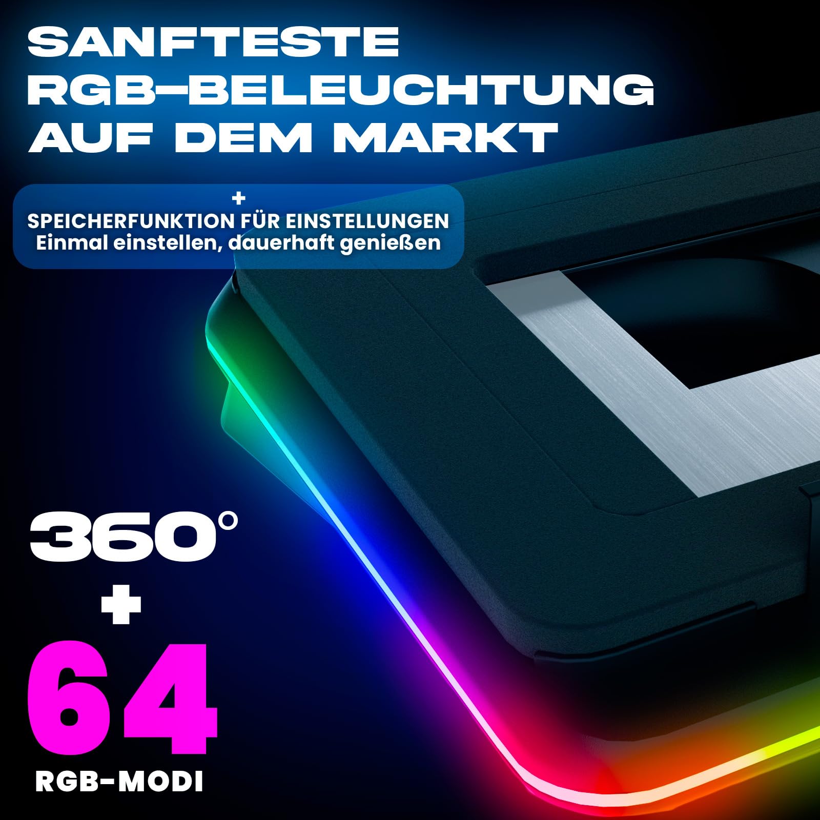 KLIM Turbofrost Laptop Kühler - Gaming Laptop Kühlpad mit 4 Turbolüftern - 4x4000 RPM, 4 USB-Ports, 2 Leistungsmodi (USB-C/DC), RG und Dämpfung für schnelle Kühlung, Für bis 17 Zoll - Grauer Raum