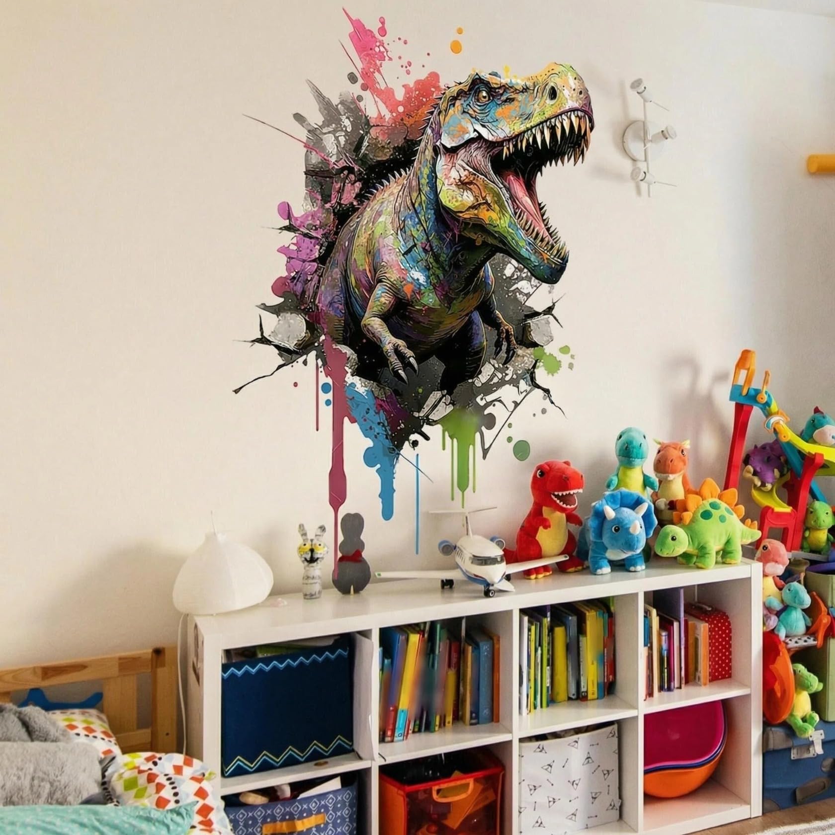 3D Dinosaur Wall Decals for Boys Room Large Watercolor Dinosaur Wall Stickers, Animal, Peel and Stick Removable PVC Nursery Kids Baby Boys Room Daycare Playroom Classroom Wall Decor
