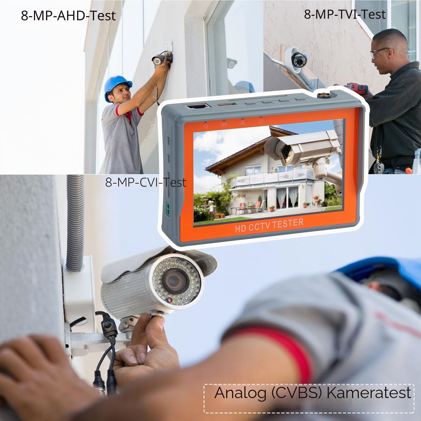 4 in 1 CCTV Tester Support 720P/1080P/3mp/4mp/5mp/8MP AHD, TVI, CVI & CVBS Analog Camera, Security Video Monitor with 4.3 inch LCD Screen DC12V 1A Power Output, UTP Cable Tester, PTZ Control