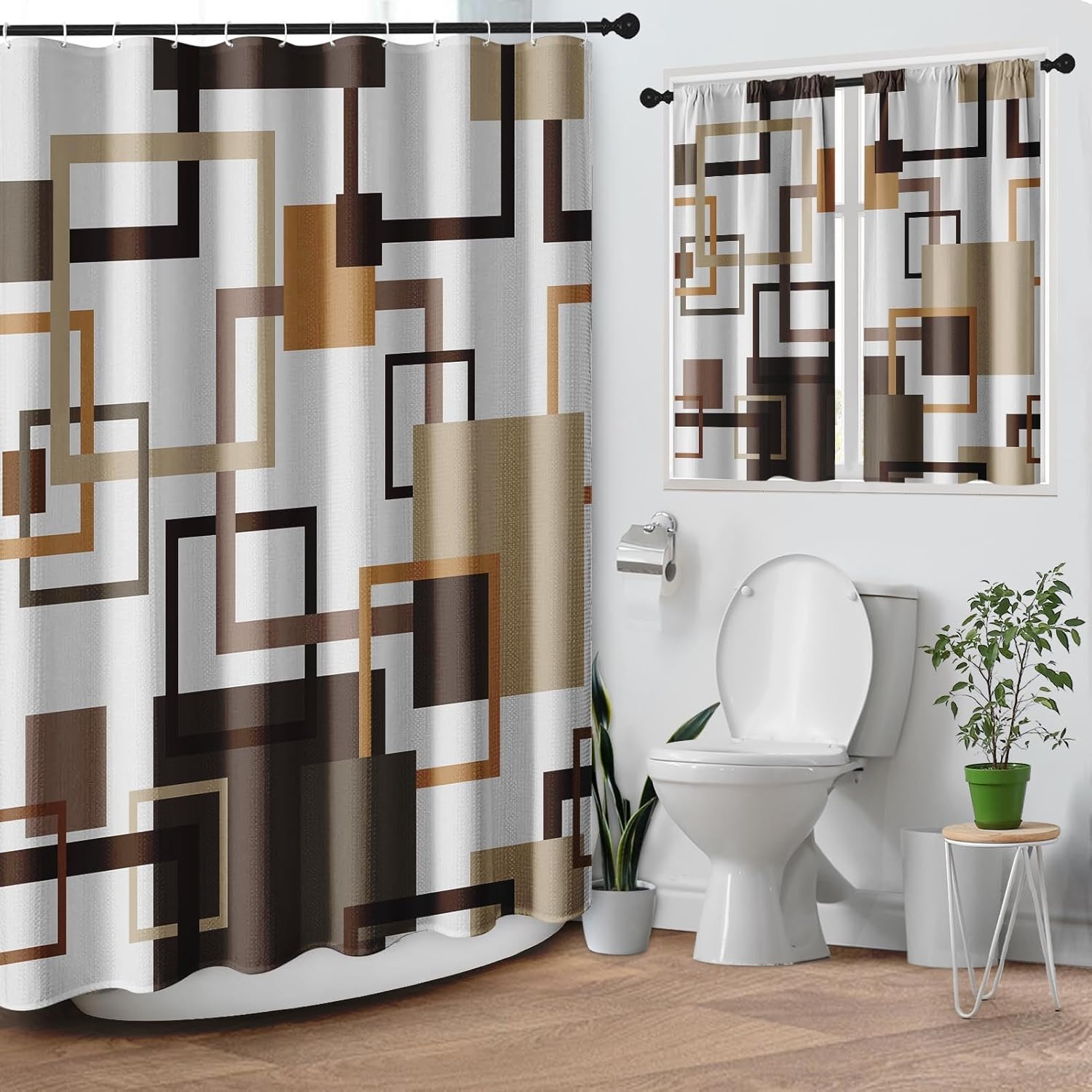 Culudea Geometric Vintage Brown Shower Curtain Set with