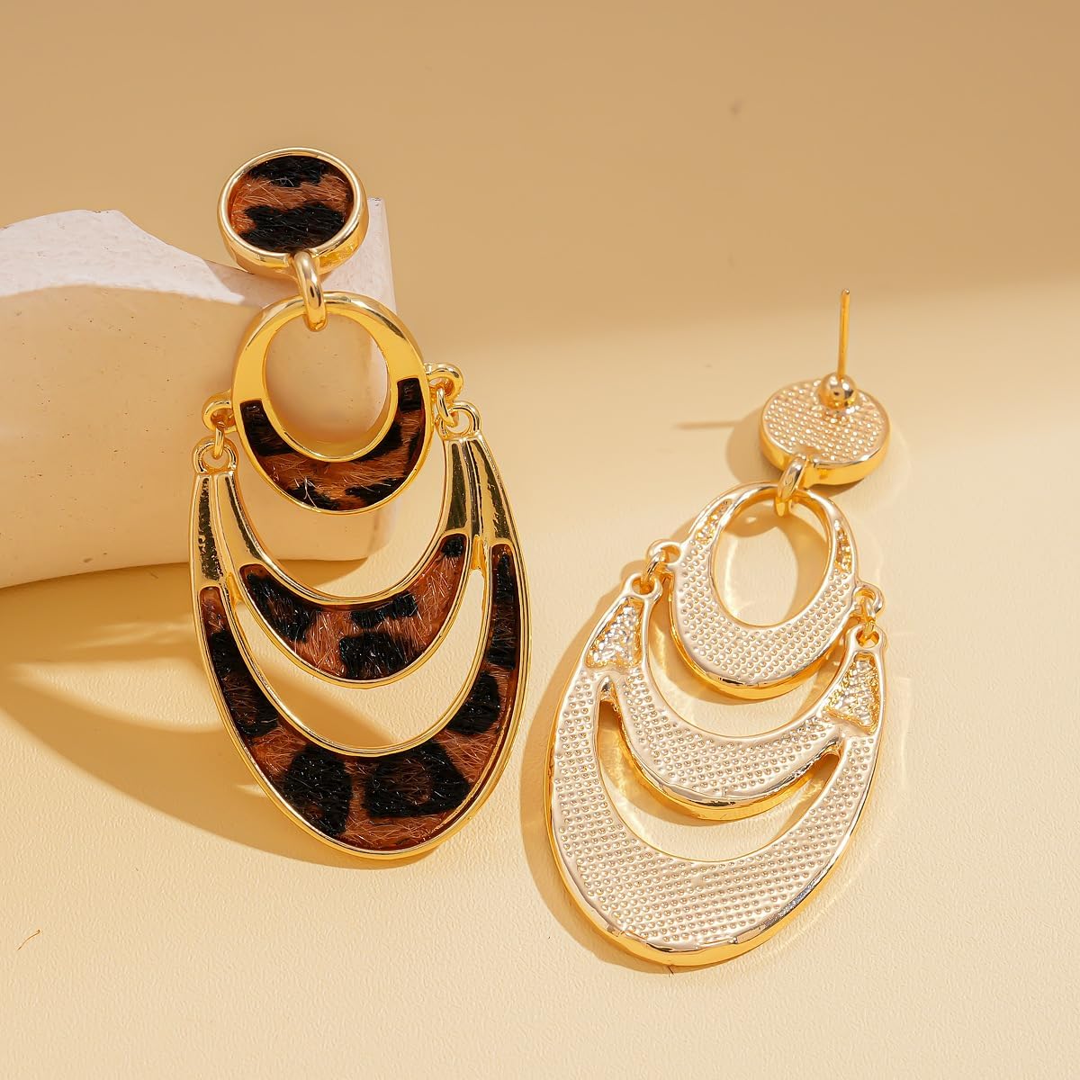 Leopard Earrings Cheetah Accessories for Women Brown Drop Dangle Earring Unique Geometric Rhombus Heart Circle Oval Fan-Shaped Earrings Statement Animal Print Stud Earring Vintage Christmas Holiday Leopard Lewelry - Image 7