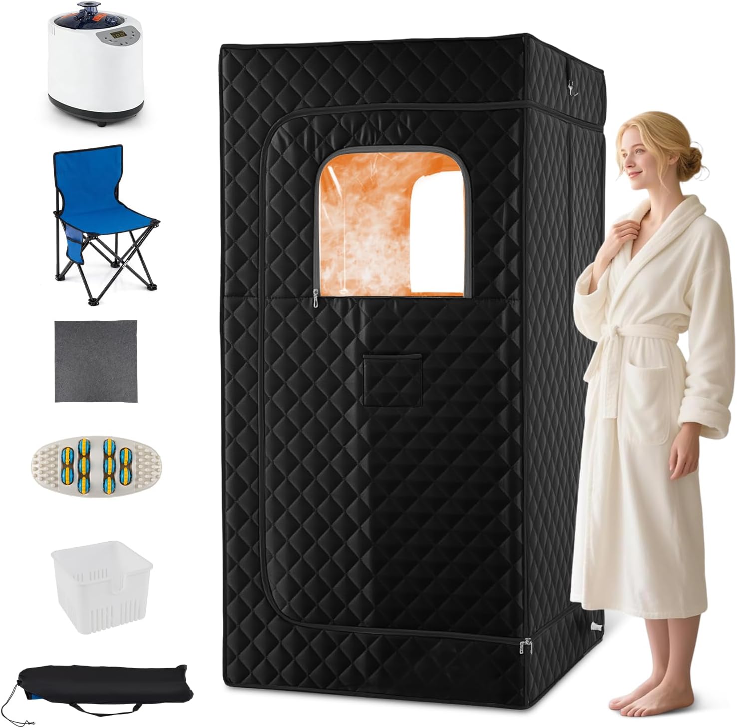 COSTWAY Portable Steam Sauna Box, Sauna Tent w/ 1200W 3L Steamer, 15-Level Temperature, Remote Control, 99-Min Timer, Foldable Chair, Personal Home Spa for Full Body Relaxation, 35” x 35” x 71”