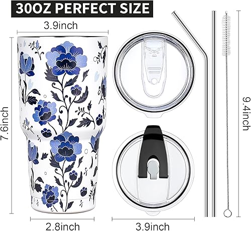 Miniatura 5 de Vaso de 30 onzas con tapas y pajillas, vaso aislado de doble pared, vaso de acero inoxidable al vacío, con recubrimiento en polvo, taza de café de