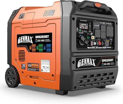 GENMAX 6250w Tri-Fuel Silent Inverter Generator2026ModelFeatures 2-Wire Auto Start/Stop,bluetooth APP Control,CO Sensor,Digital Display&50A Outlet-Ideal for Home Backup&Camping Outdoor,EPA Compliant