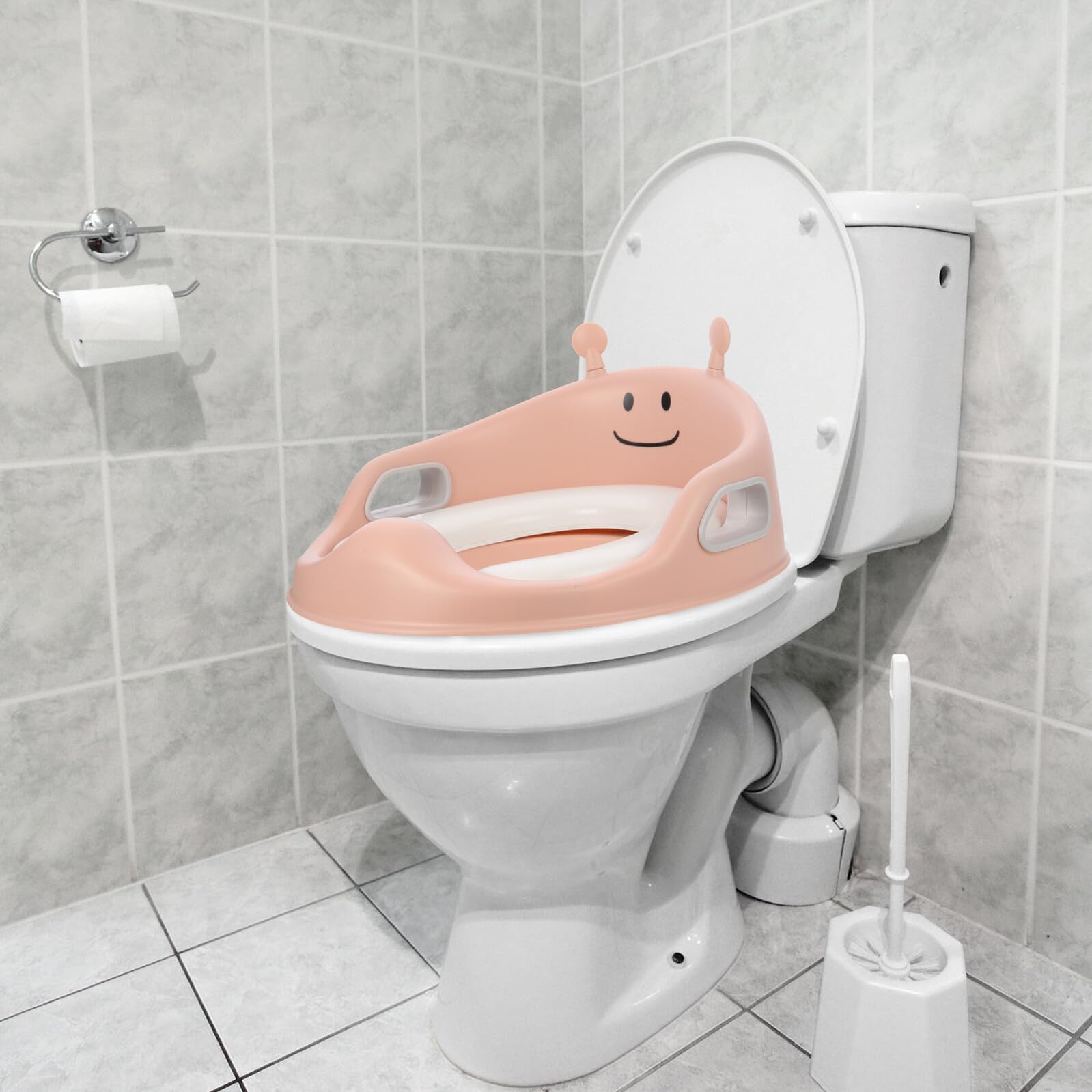 Riduttore WC in PU con Maniglie di Presa Sedile Confortevole Protettivo e Design Cartoon Facile da Installare e Portatile per Allenamento al Vasino