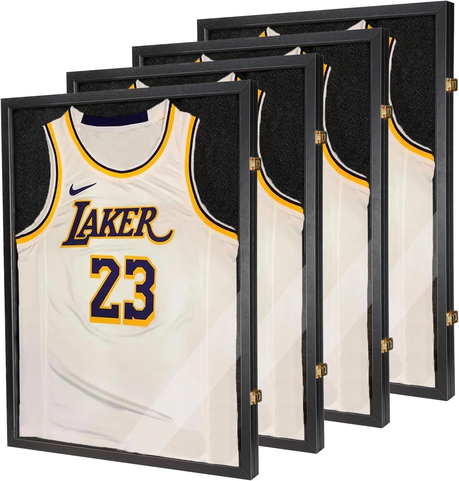 Jersey Wooden Frame Display Case -Shadow Box with 98% UV Protection Acrylic and Hanger for L or XL Baseball Basketball Football Hockey Sport Shirt and Uniform (Black, 4 Packs)