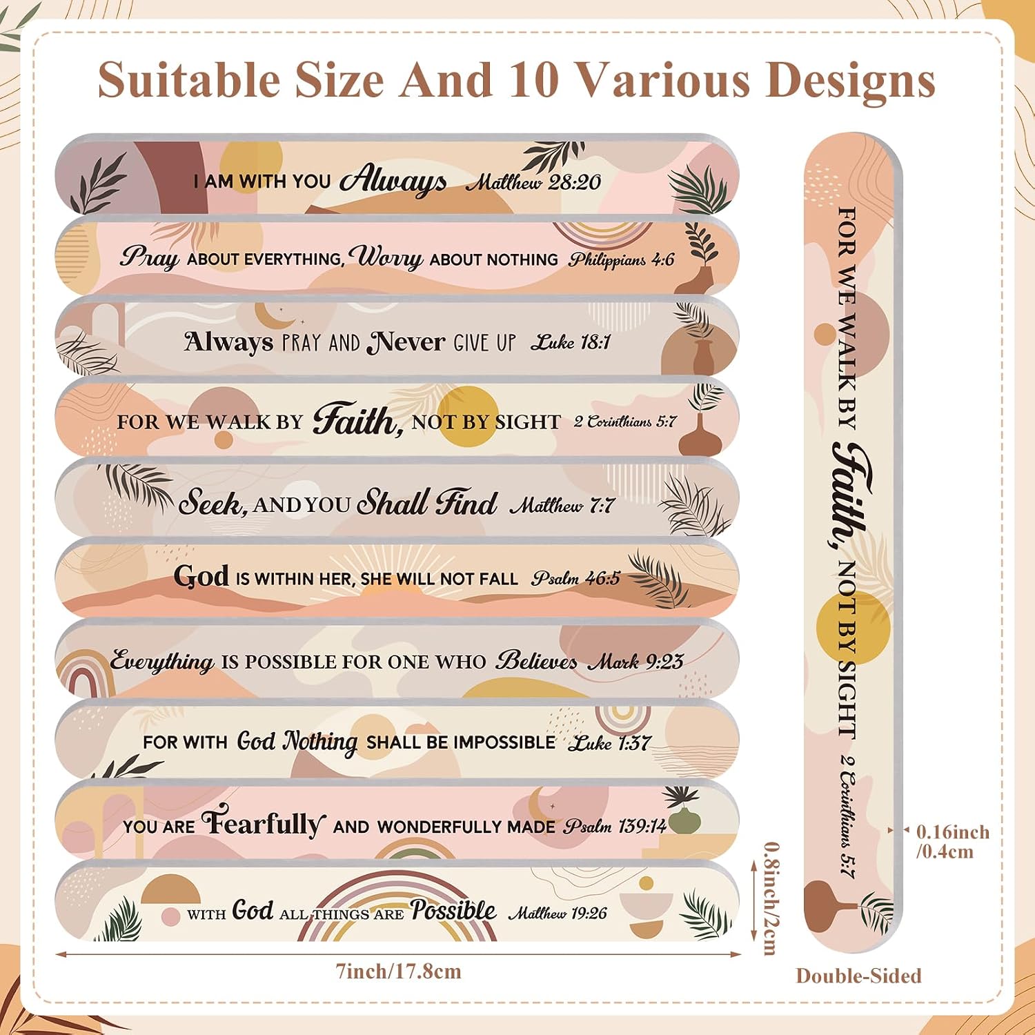60 Pack Christian Gifts for Women Boho Bible Verse Nail Files Bulk for Church Sunshine Scripture Emery Boards Religious Christmas Appreciation Gift for Coworkers Employee Teacher, 10 Designs