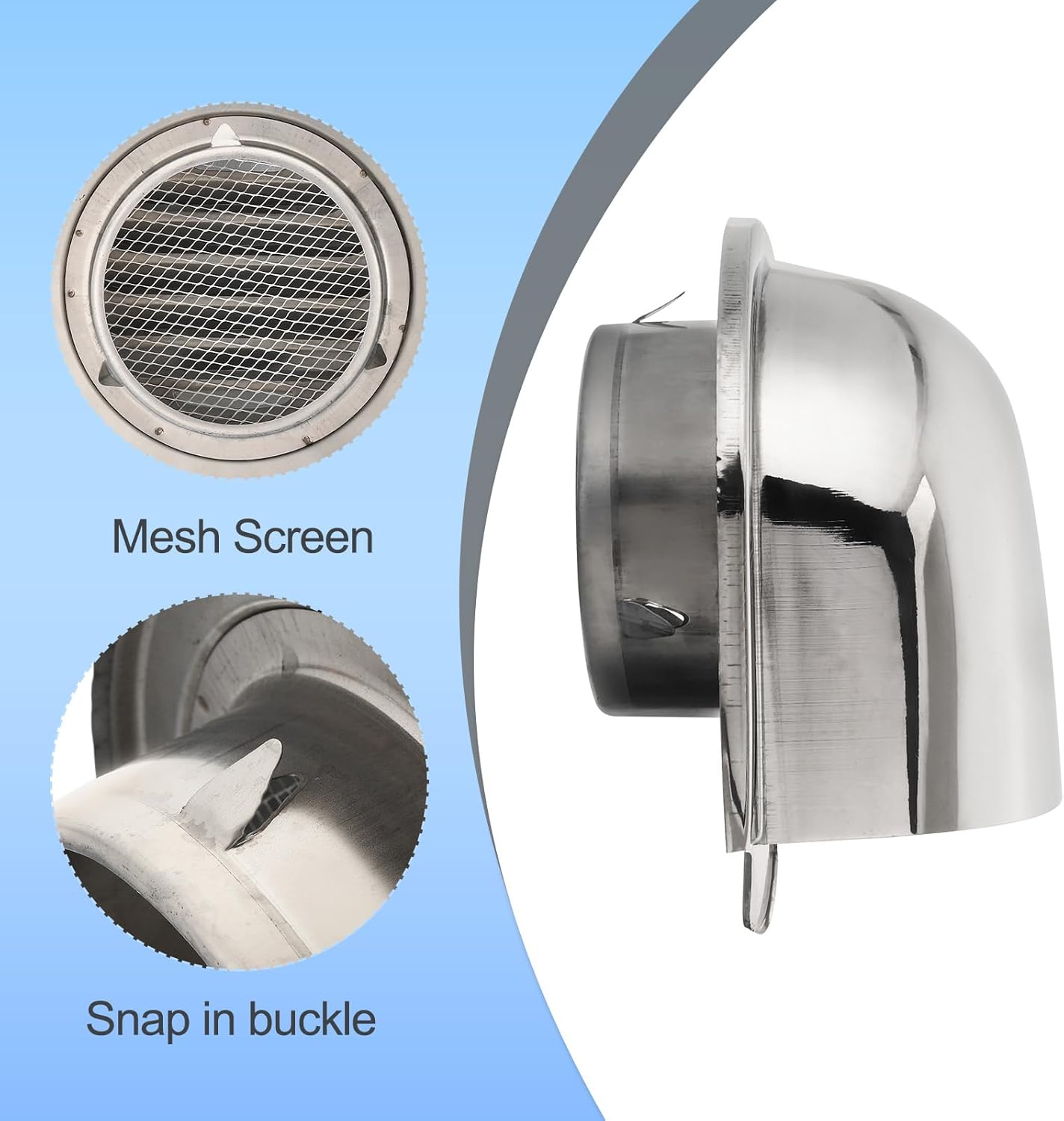 PATIKIL 4 Inch Exhaust Air Vent Cover, Exterior Wall Vent Outlet Grille Louvered Stainless Steel Outdoor Duct Ventilation with Mesh for Bathroom Kitchen