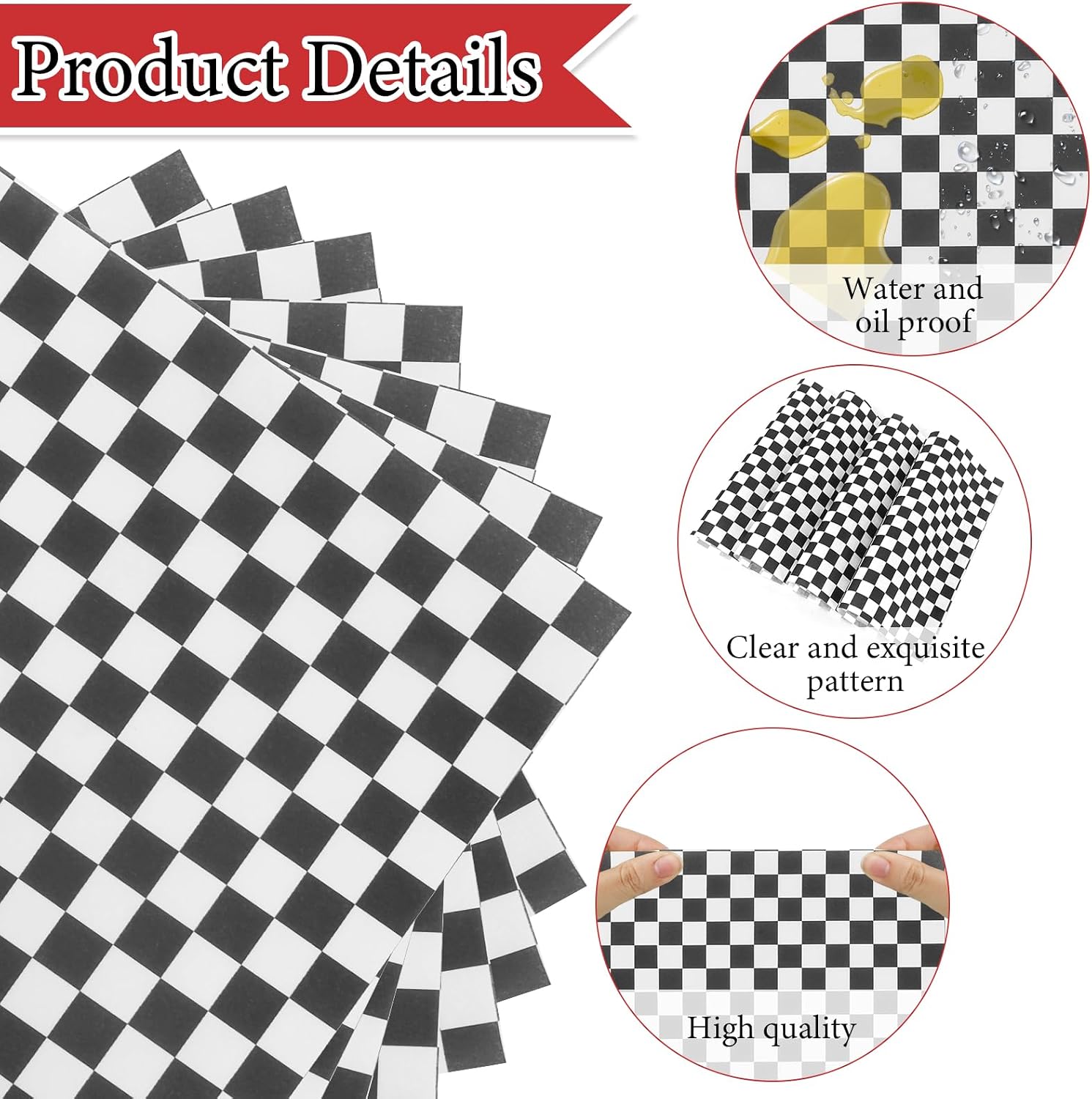 200 Pcs Wax Paper Sheets for Food Deli Wrap Paper Sheets 8.5x8.5"Food Basket Liners Black Checkered Square Sandwich Wraps for Burgers Bread Restaurant Barbecue Picnic