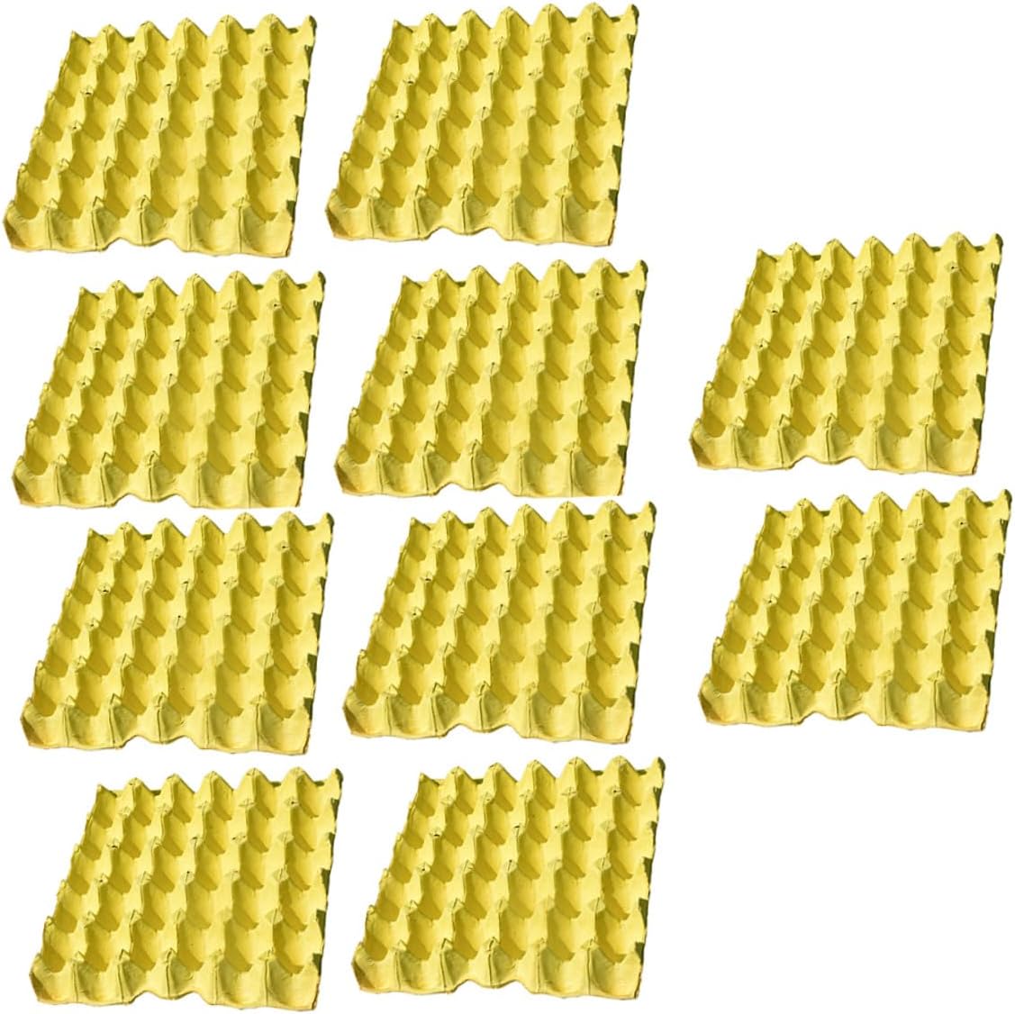 OUNONA 10pcs Yellow DIY Egg Storage Trays Made from Pure Pulp Paper, 30-egg Capacity Egg Holding Box for Kitchen and Refrigerator Organization