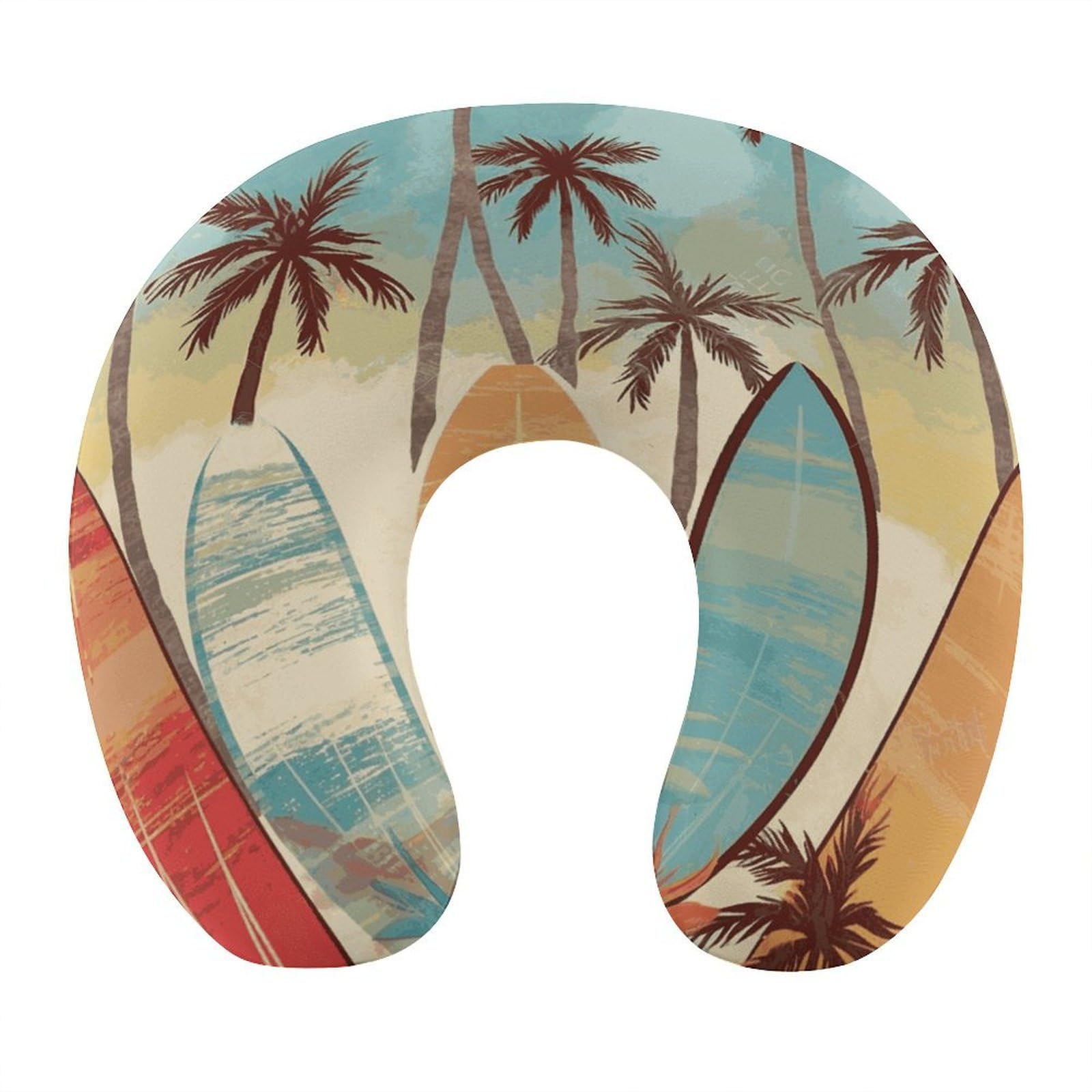 VstaDank Surfboard Palm Tree Neck Pillow Memory Foam Sleeping U Shaped Pillows Cooling Travel Head Support Pillows Super Lightweight Portable Airplane Pillow for Car Office Rest