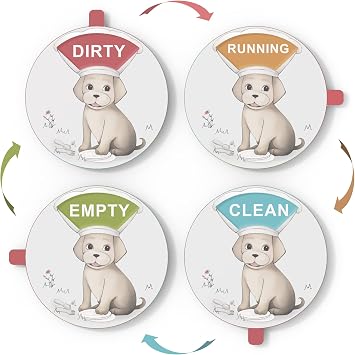 Chef Dog Dishwasher Magnet Clean Dirty Running Empty Sign, 4-in-1 Soft Magnet for Dishwasher with No Scratch & No Rust, Cute Kitchen Decoration, Includes Double-Sided Glue for Non-Metal Dishwashers