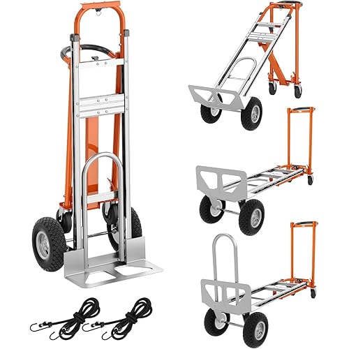 4 in 1 Convertible Hand Truck, Aluminum Hand Trucks 1000 Lb Capacity, Convertible Hand Truck with Wheels, Elastic Straps, Hands Dolly Heavy Duty for Home, Warehouse, Supermarket, Office