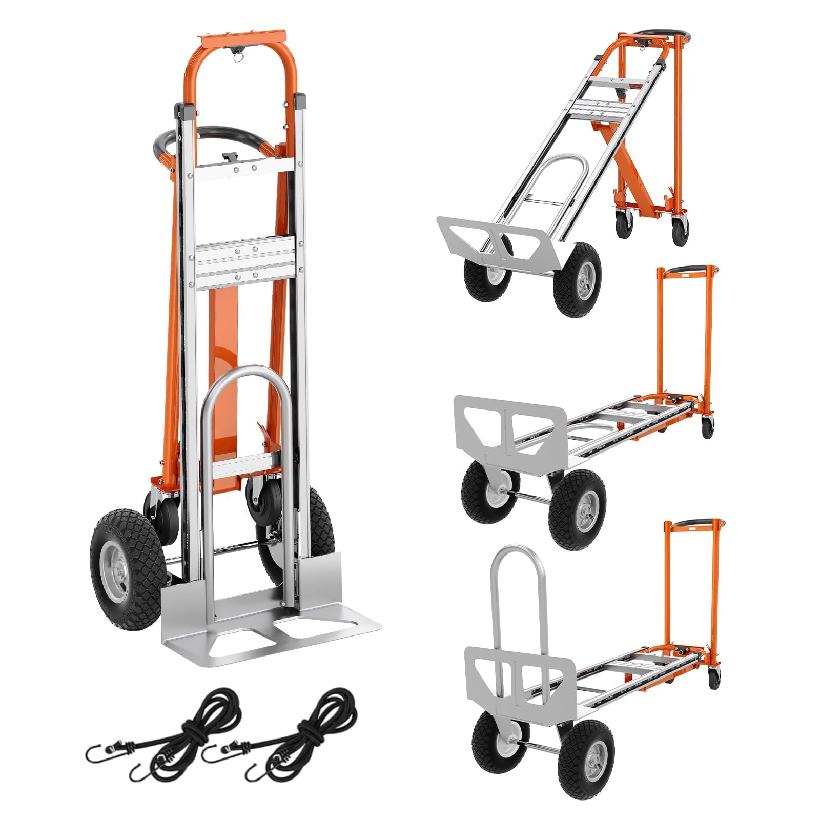 4-in-1 Schwerlast-Plattformwagen aus Aluminium – 1000 kg Tragkraft – Klappbar & vielseitig – Ideal für Haushalt, Lager, Büro, Logistik – Mit Rollen – Farbe: Orange