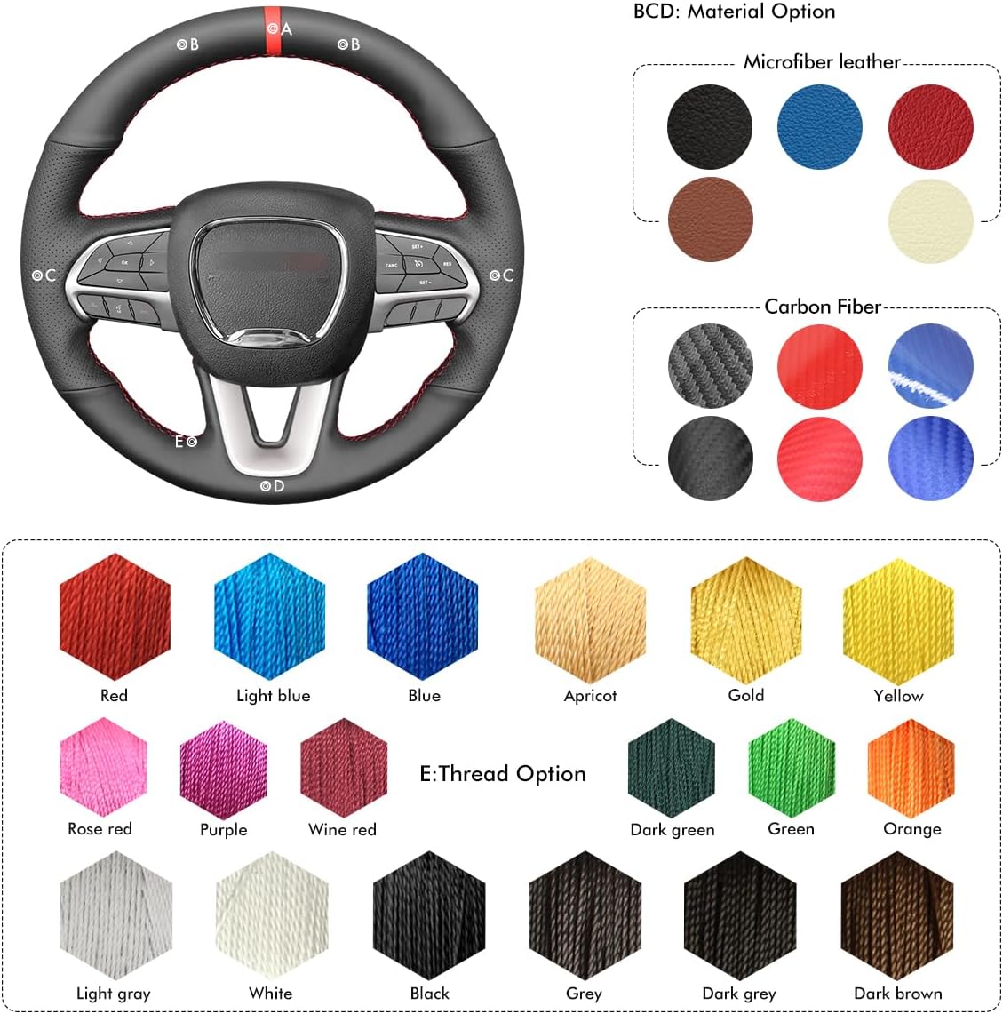 MEWANT Hand Stitch Black Genuine Leather Steering Wheel Cover Wrap for Dodge Challenger Dodge Charger Dodge Durango