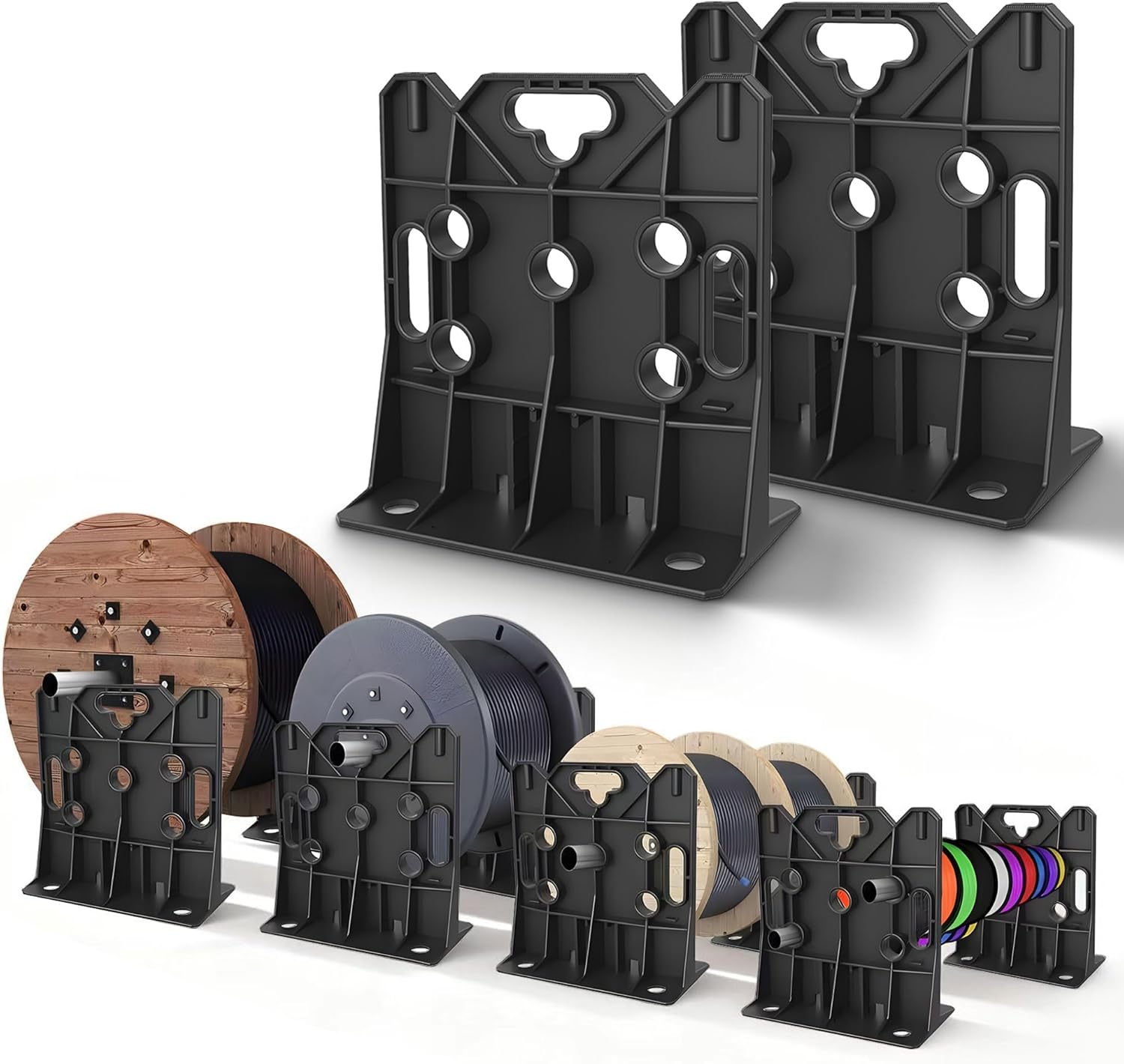 Wire Spool Rack, Multi Purpose Wire Dispenser for industrial Use, 330lbs Capacity Heavy-Duty Dispenser Holder 34'' Diameter 1-Pair Set(Black) (black)