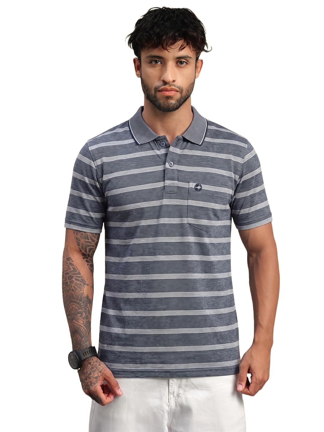 lux nitro Men’s Cotton Blend Striped Pocket Polo T-Shirt |Short Sleeve Collared Tee | Regular Fit Casual Wear-picture-14