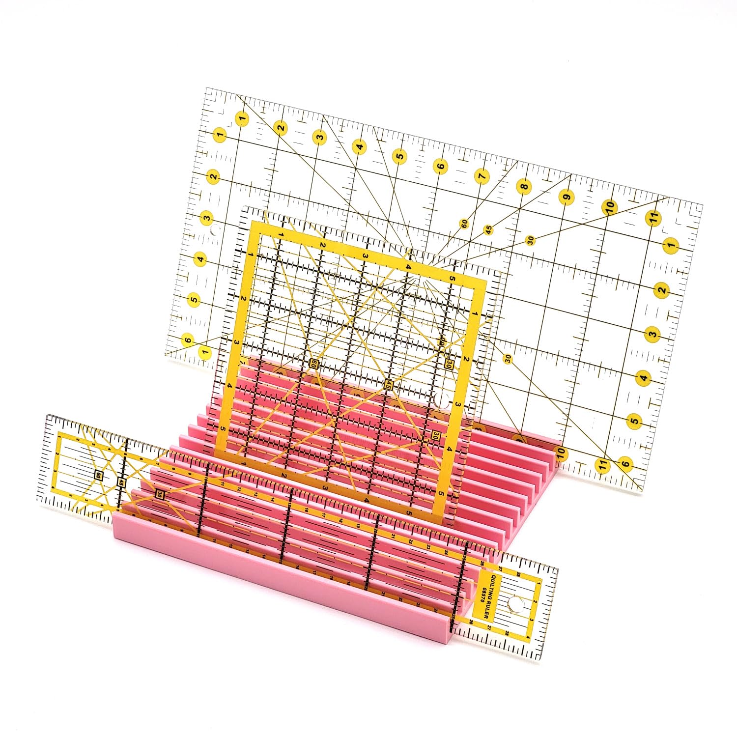 Generic Long Arm Quilting Ruler Rack - 15 Slot Ruler Holder Organizer - Handcrafted in USA - Pink - 8 inches