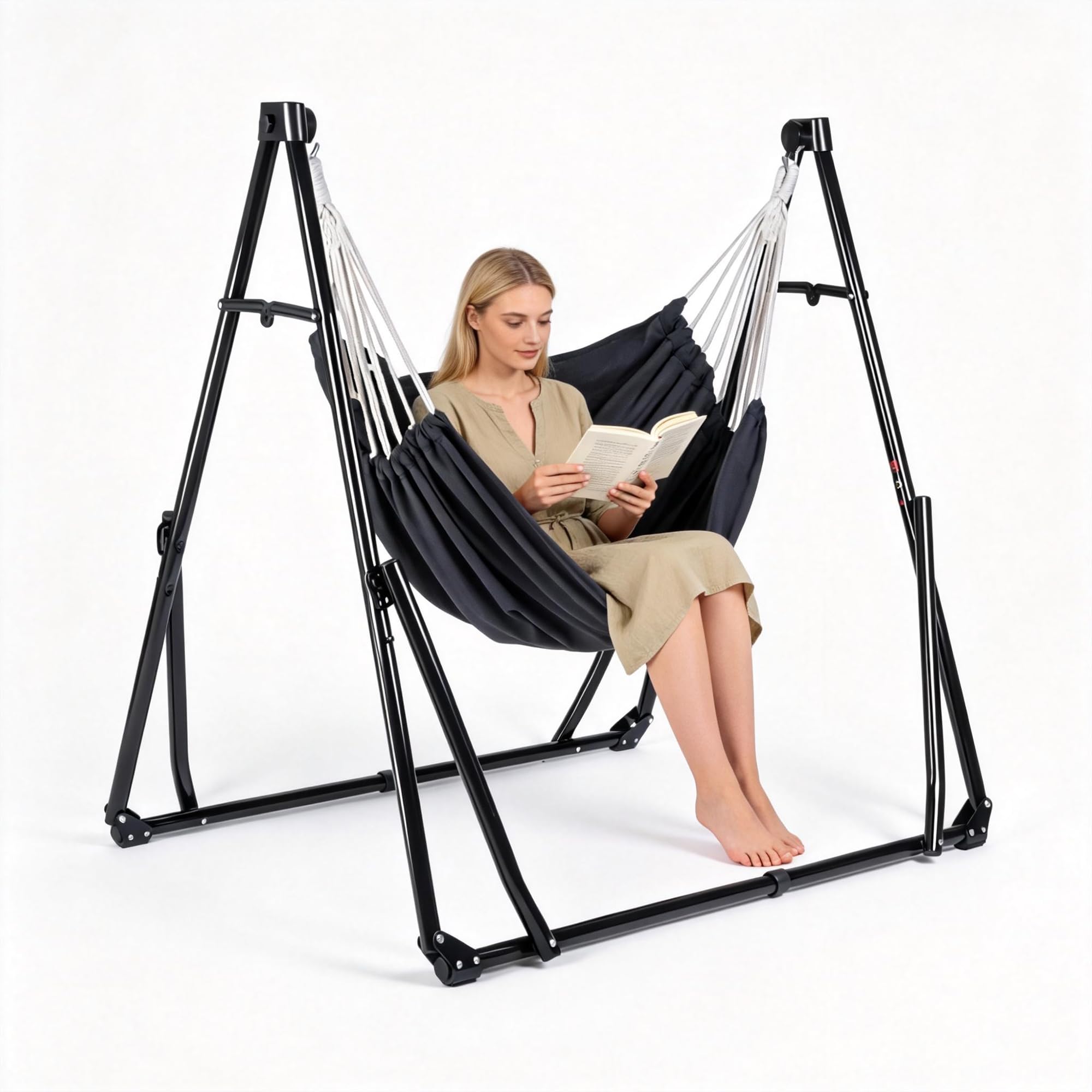 Hamaca y Sillón Colgante con Soporte Plegable, Set de Soporte de Hamaca Portátil de Doble Uso para Interior y Exterior Jardín Terraza Patio Camping Cubierta