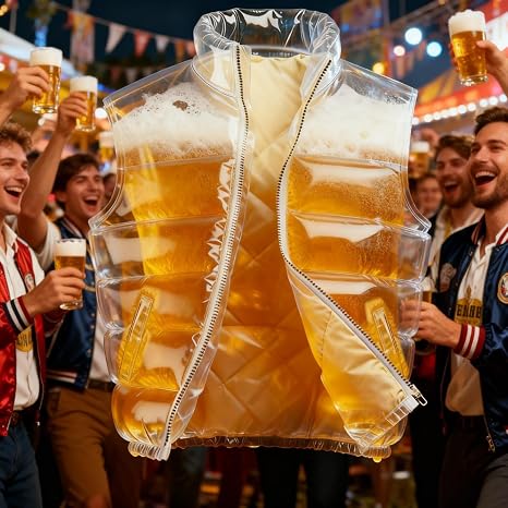 Gilet Bière Transparent Avec Paille – Gonflable, Double Couche, Pour Fêtes Et Festivals