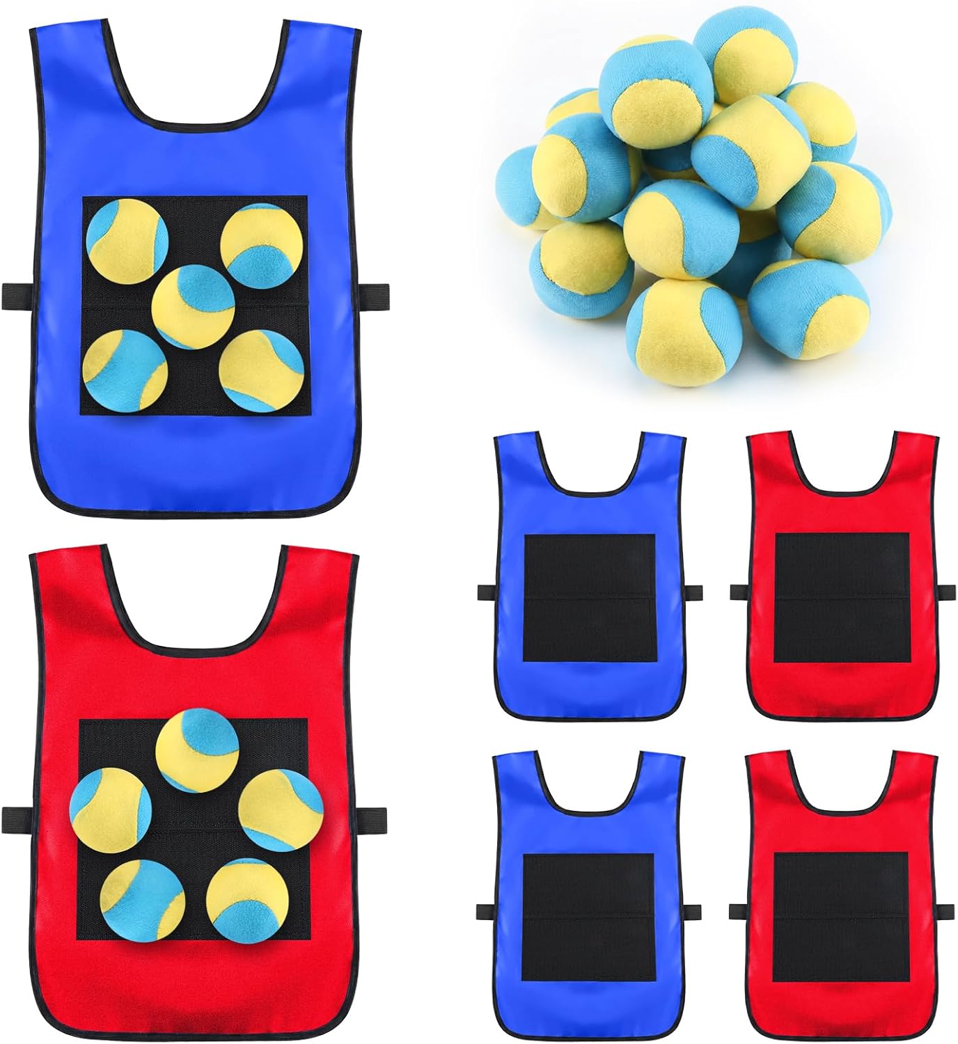 Dodgeball Target Set 20 Soft Fleece Tag Balls with 6 Sticky Vests, 6 Player Activity Indoor and Sports Activities for Kid Outside Play
