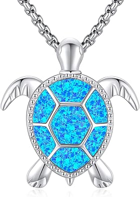 Animal Necklace Sterling Silver Turtle/Wolf/Phoenix/Cat Necklace for Women Opal Abalone Shell Turquoise Animal Jewelry