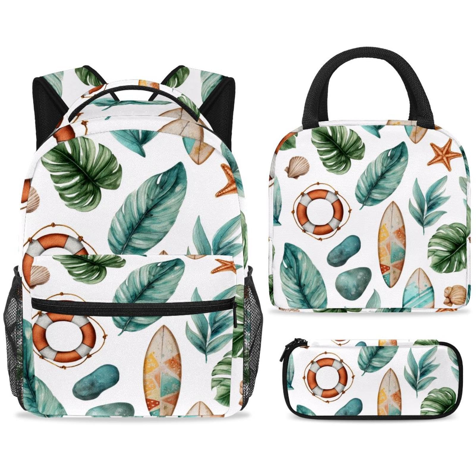 Set di zaino per la scuola con borsa per il pranzo e astuccio, set da 3 pezzi, zaino da viaggio, zaino casual per adolescenti, ragazze, ragazzi, primaria, junior, mezzo, estate, vacanze