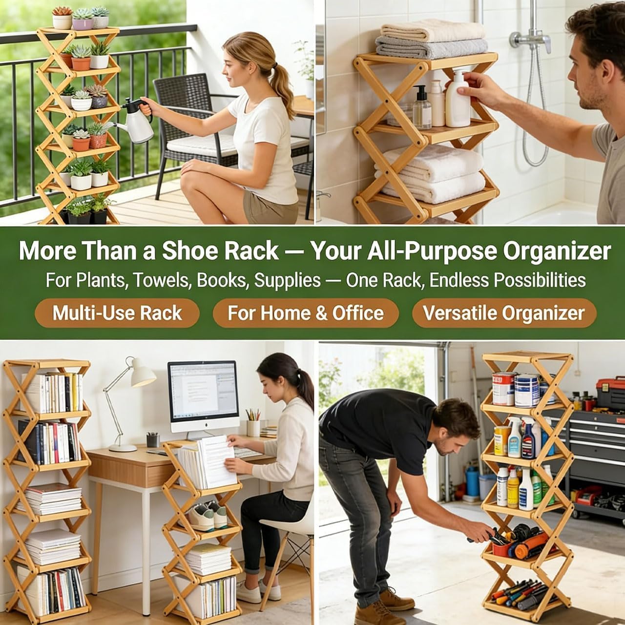 Bamboo Shoe Rack, Foldable No Assembly 2-9 Tier Collapsible Wooden Shoe Organizer for Entryway Closet Small Spaces (4, Brown)