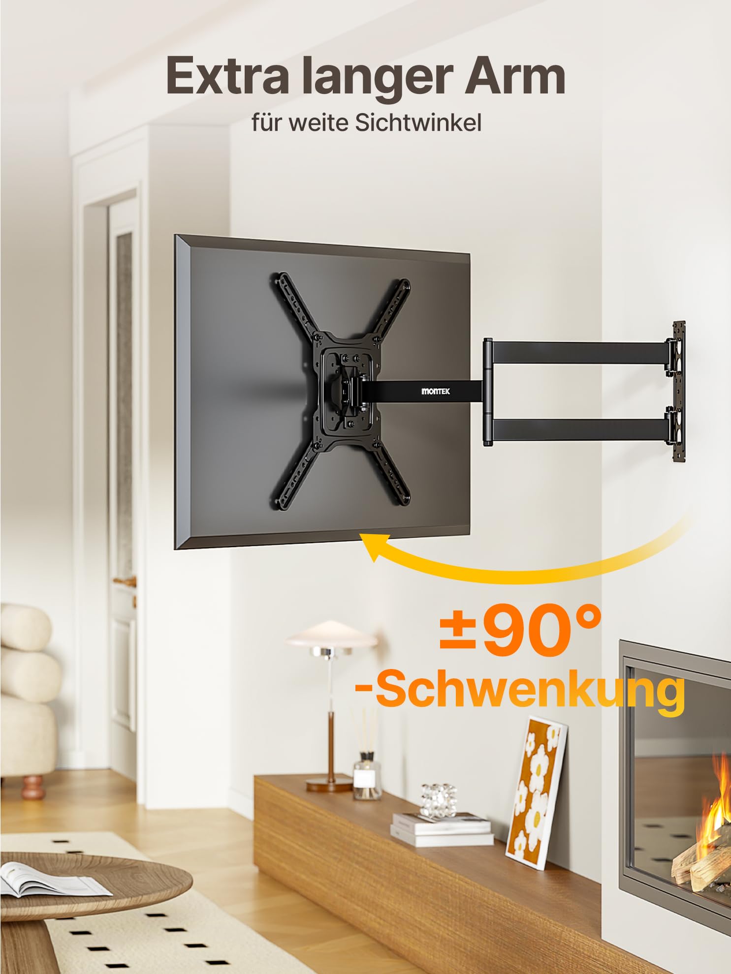 monTEK Langarm TV Wandhalterung für 23-65 Zoll bis 35kg, Max VESA 400x400 | 728 mm Auszug, Schwenkbar & Neigbar, In alle Richtungen Verstellbar, Solide TV-halterung, 3-Fache Tragkraft, Einfache Montage