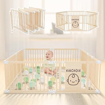 Baby Playpen for Toddler and Babies Foldable Wooden Baby Gate Large Shape & Size Adjustable Fence Play Ar