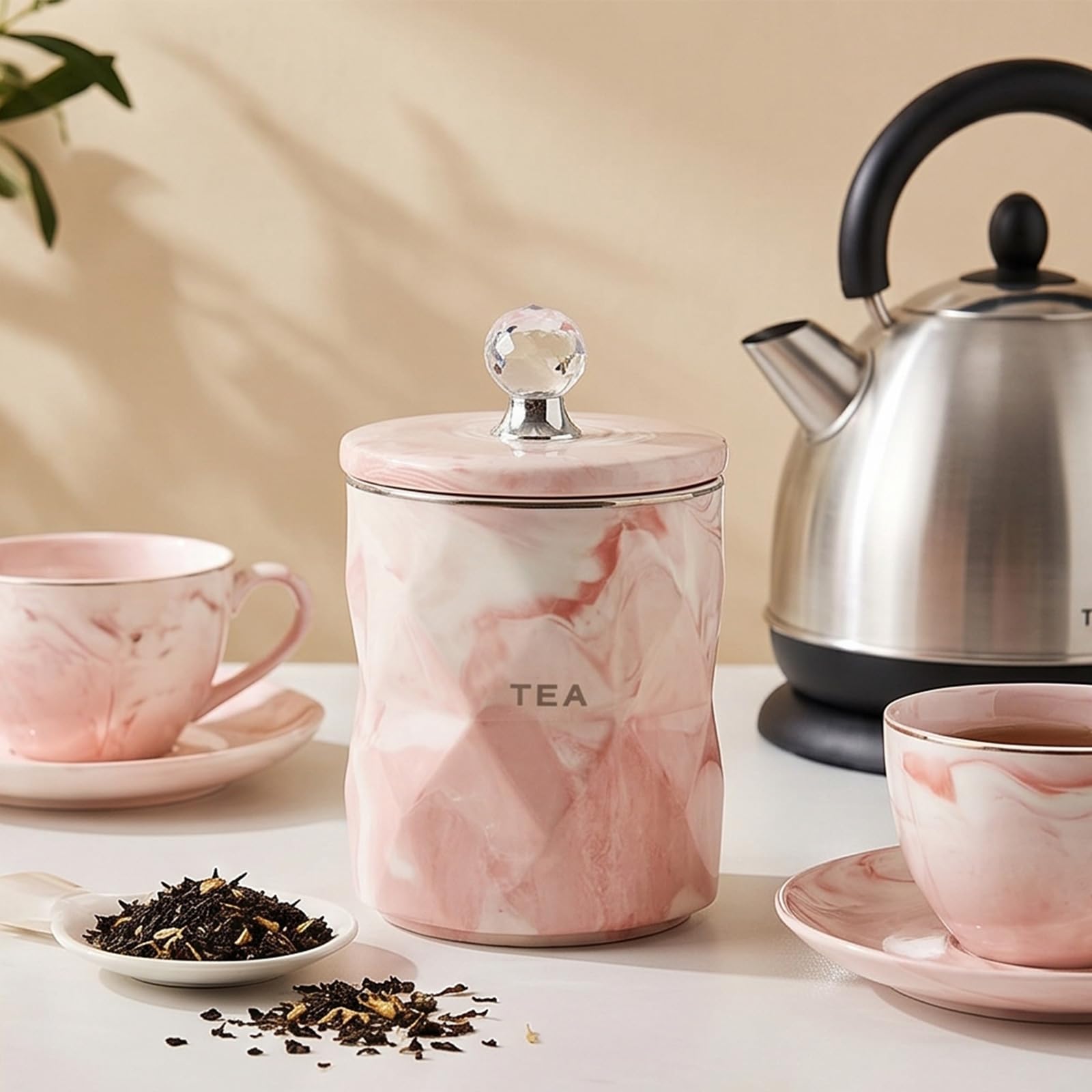 Wunderschönes Keramikkanister Set mit Marmoreffekt, 3er Set, um, Kaffee, Zucker trocken und frisch zu halten Keramik Vorratsdose für die Küche
