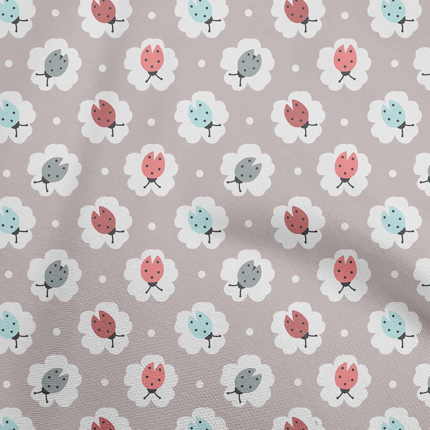 oneOone Cotton Flex Turquoise Blue Fabric Bird Ladybird Quilting Supplies Print Sewing Fabric By The Yard 40 Inch Wide-33