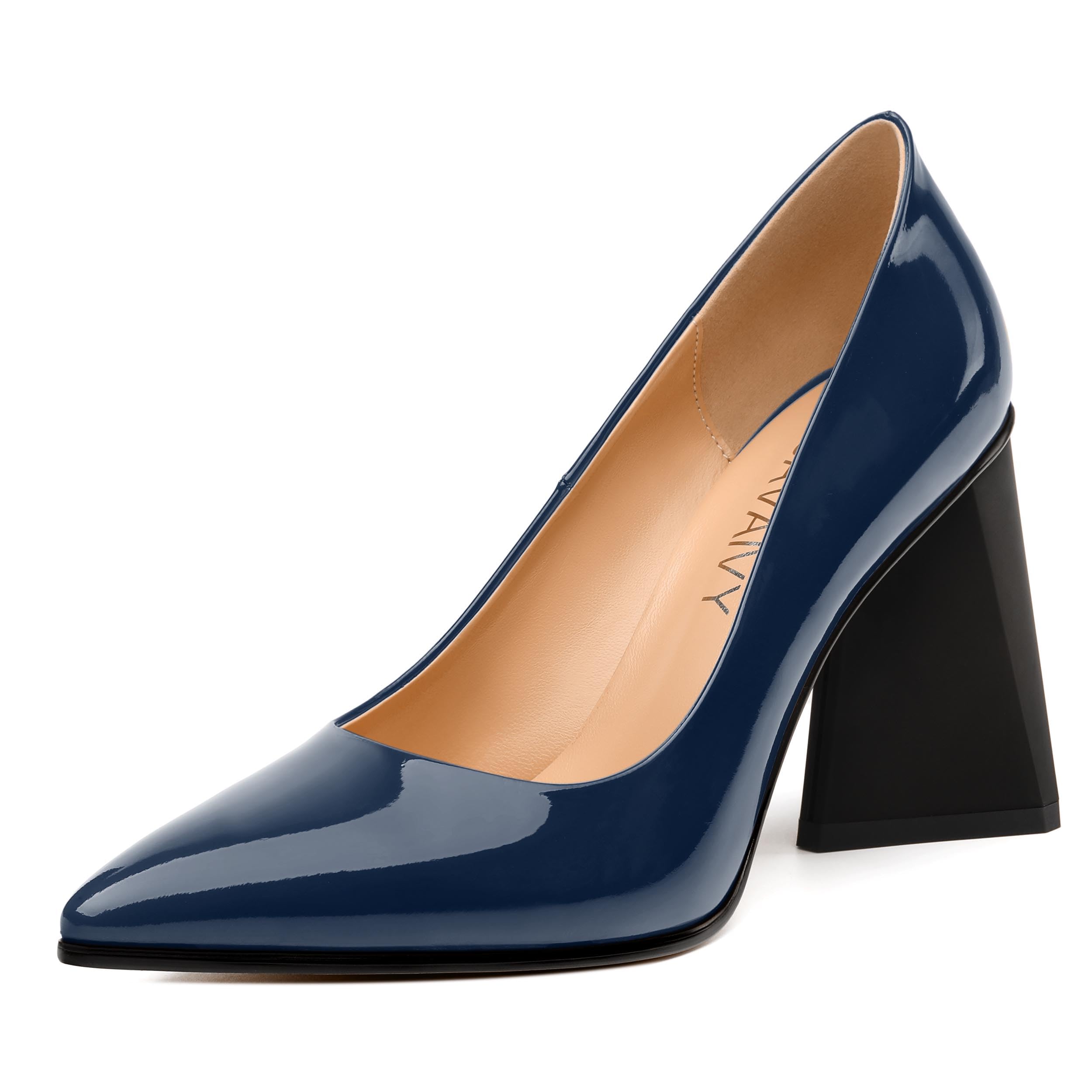 GUAVAIVY Women's Pumps, Pointed Toe Chunky Block Heel, Slip On Fashion Solid High Heel Shoes for Women