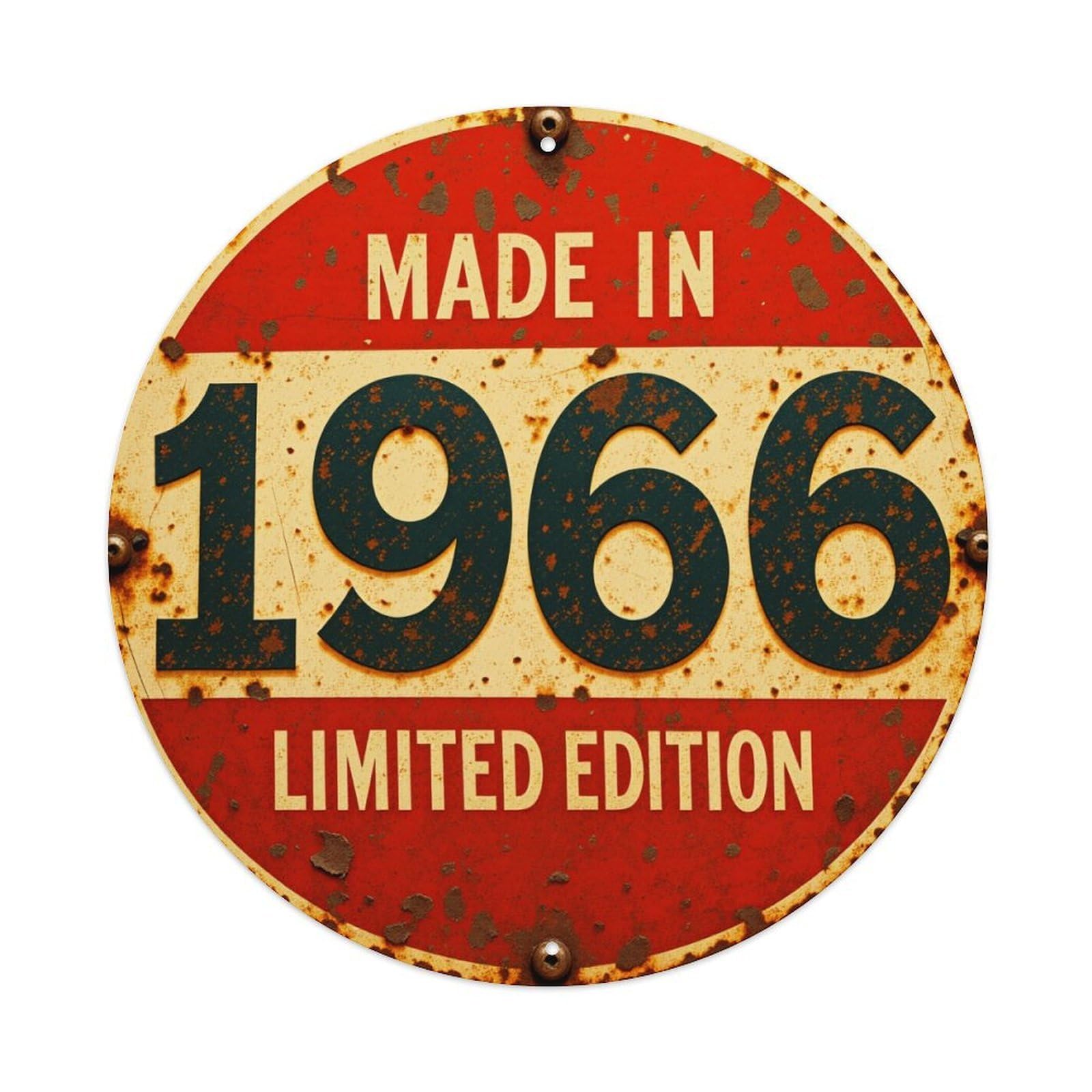 Made In 1966 Limited Edition Round Tin Sign Vintage Metal Poster, Home Bar Garage Man Cave Cafe Indoor & Outdoor Wall Decoration 8x8Inches