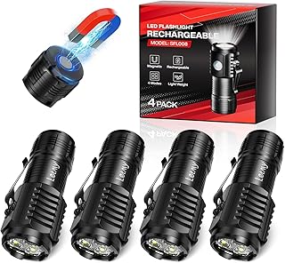 LETMY Rechargeable Mini Flashlights with Magnetic Base, 4 Pack Bright 3 LED Flash Lights, Small EDC Flashlight with Belt Clip, 4 Modes Portable Rechargeable Flashlights for Emergency Camping Home